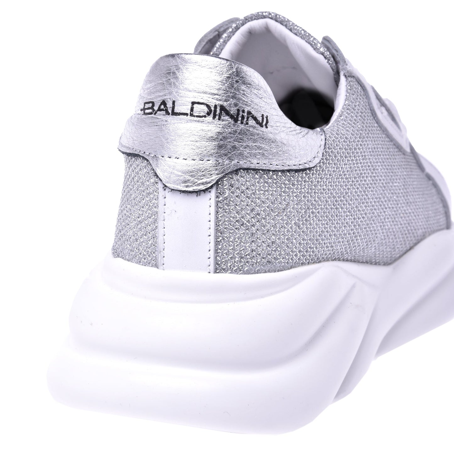 Sneakers in pelle di vitello e tessuto argento