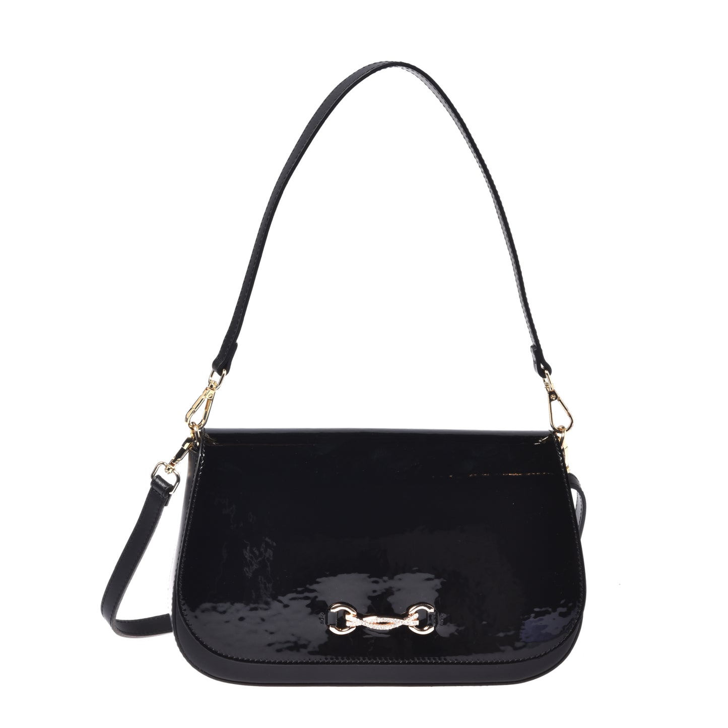 Black patent and leather shoulder bag