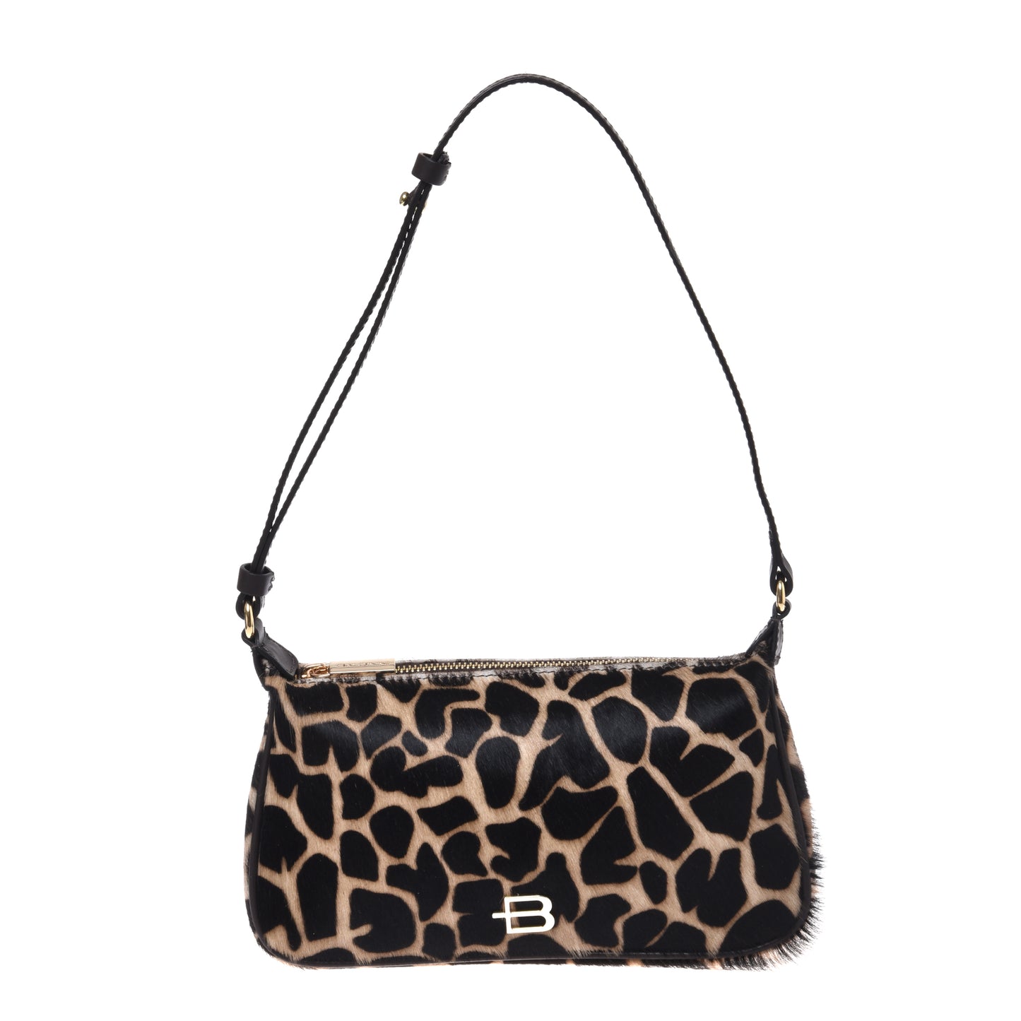 Giraffe print pony hair effect leather shoulder bag