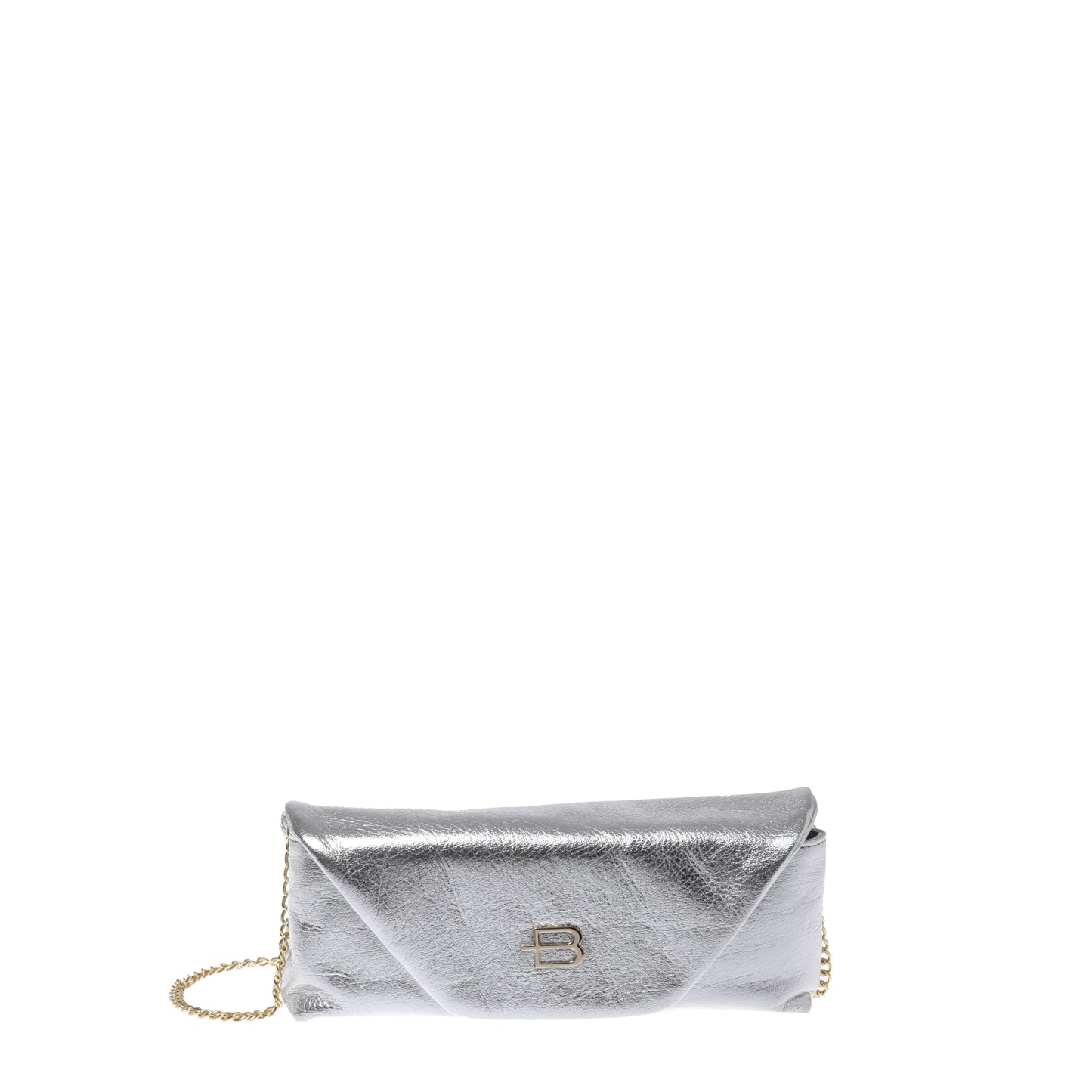 Pochette en cuir nappa laminé argent