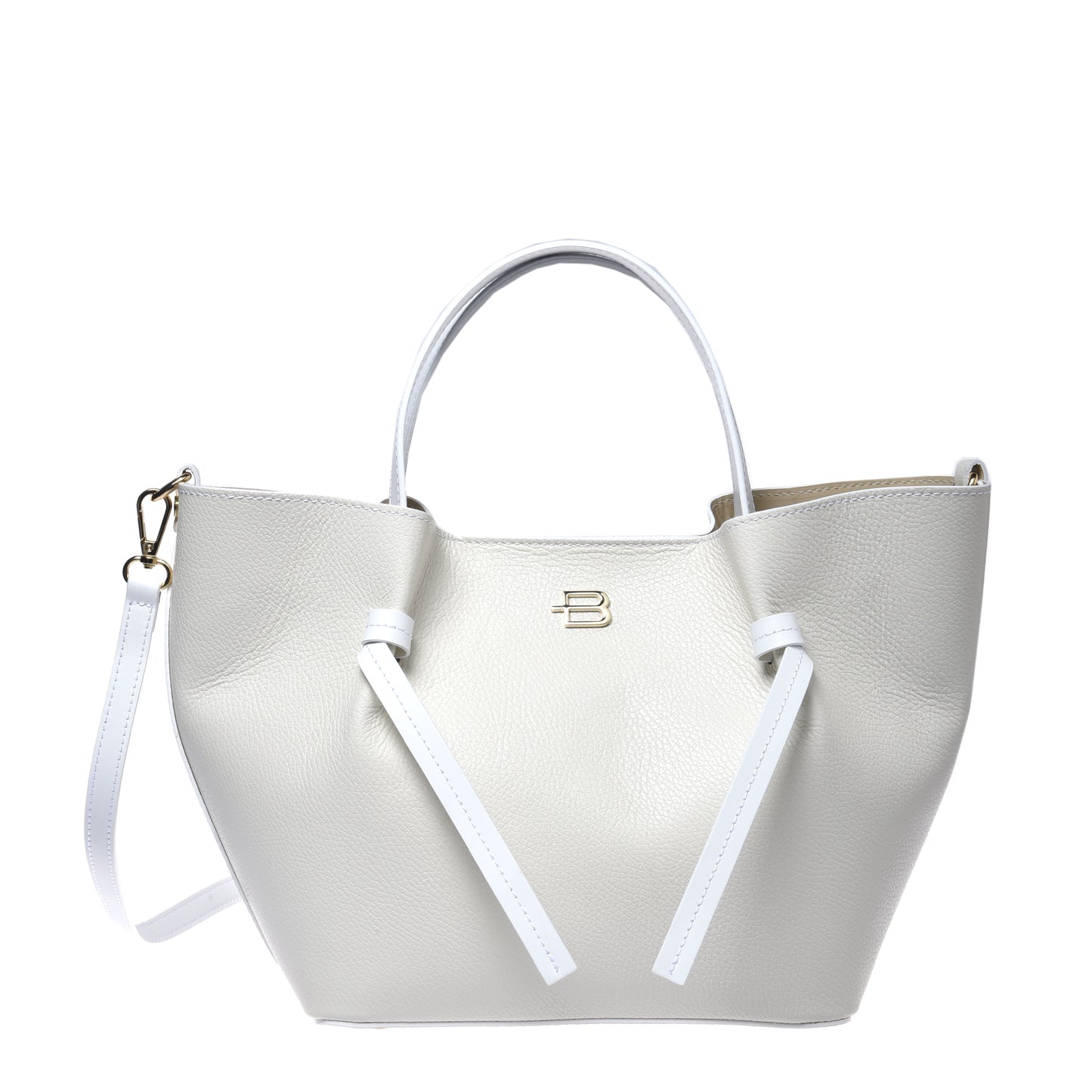 White grained leather shoulder bag