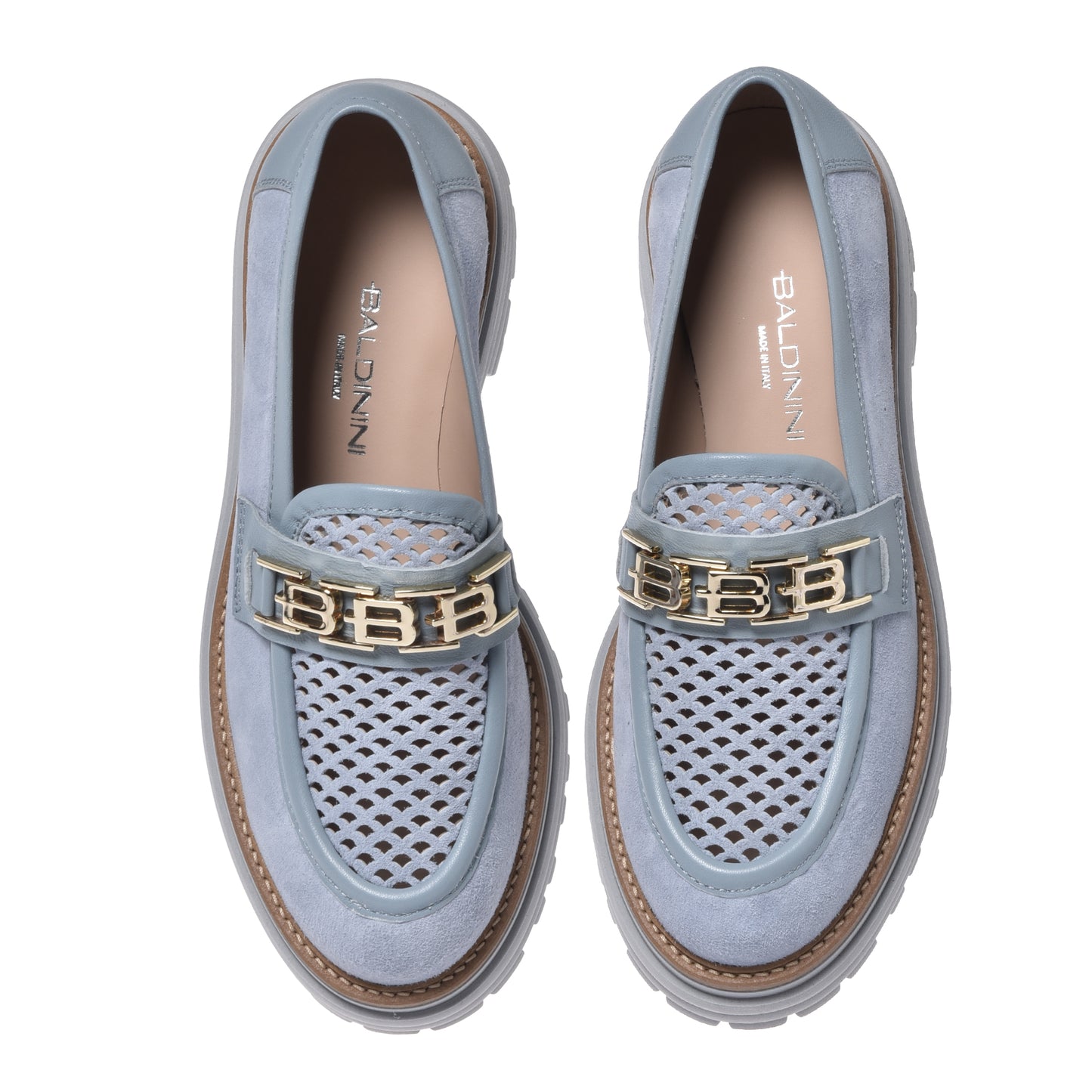 Mocassino in camoscio grigio chiaro e camoscio traforato
