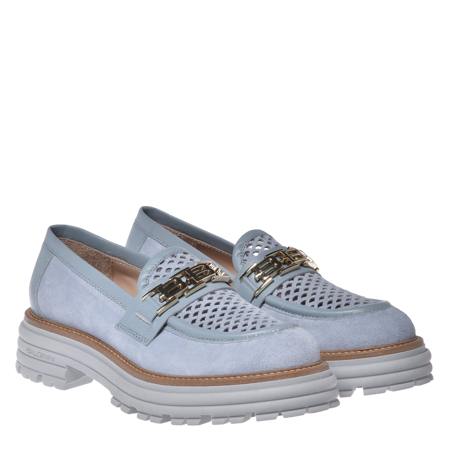 Mocassino in camoscio grigio chiaro e camoscio traforato