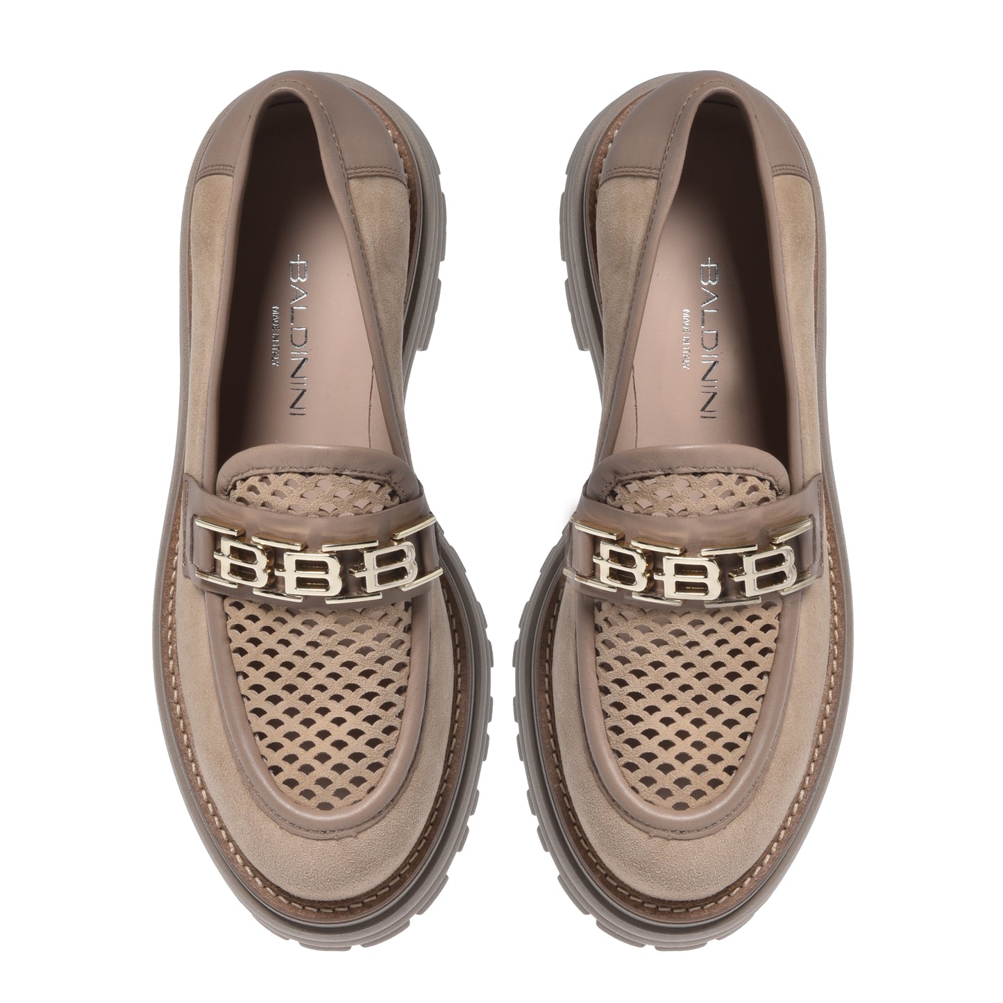 Mocassino in camoscio beige e camoscio traforato
