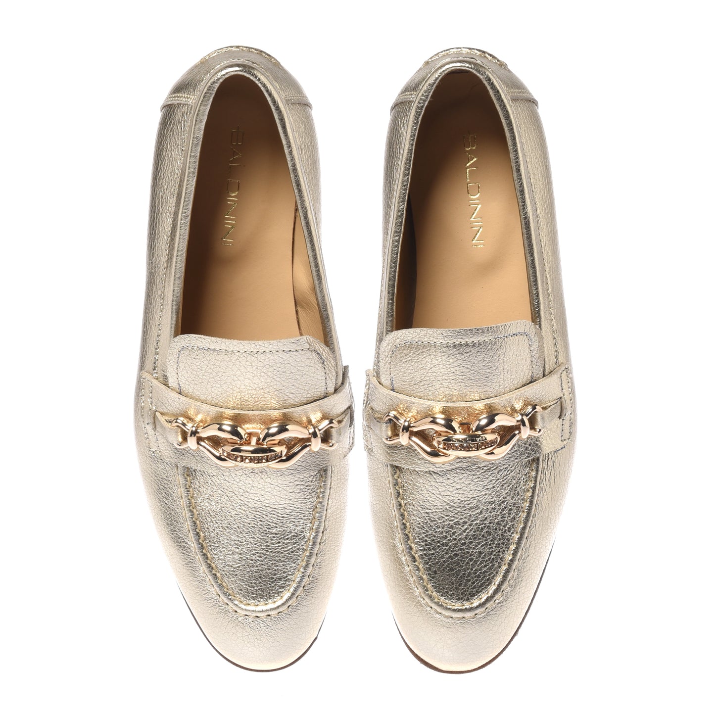 Mocassino in pelle martellata laminata oro chiaro