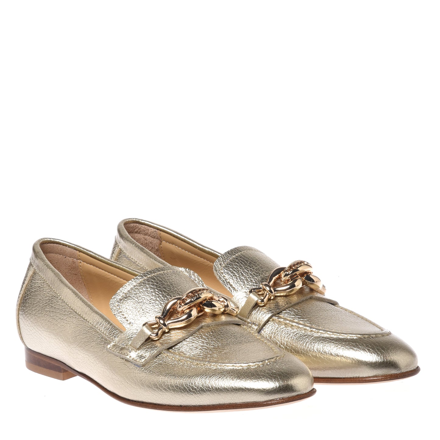 Mocassino in pelle martellata laminata oro chiaro