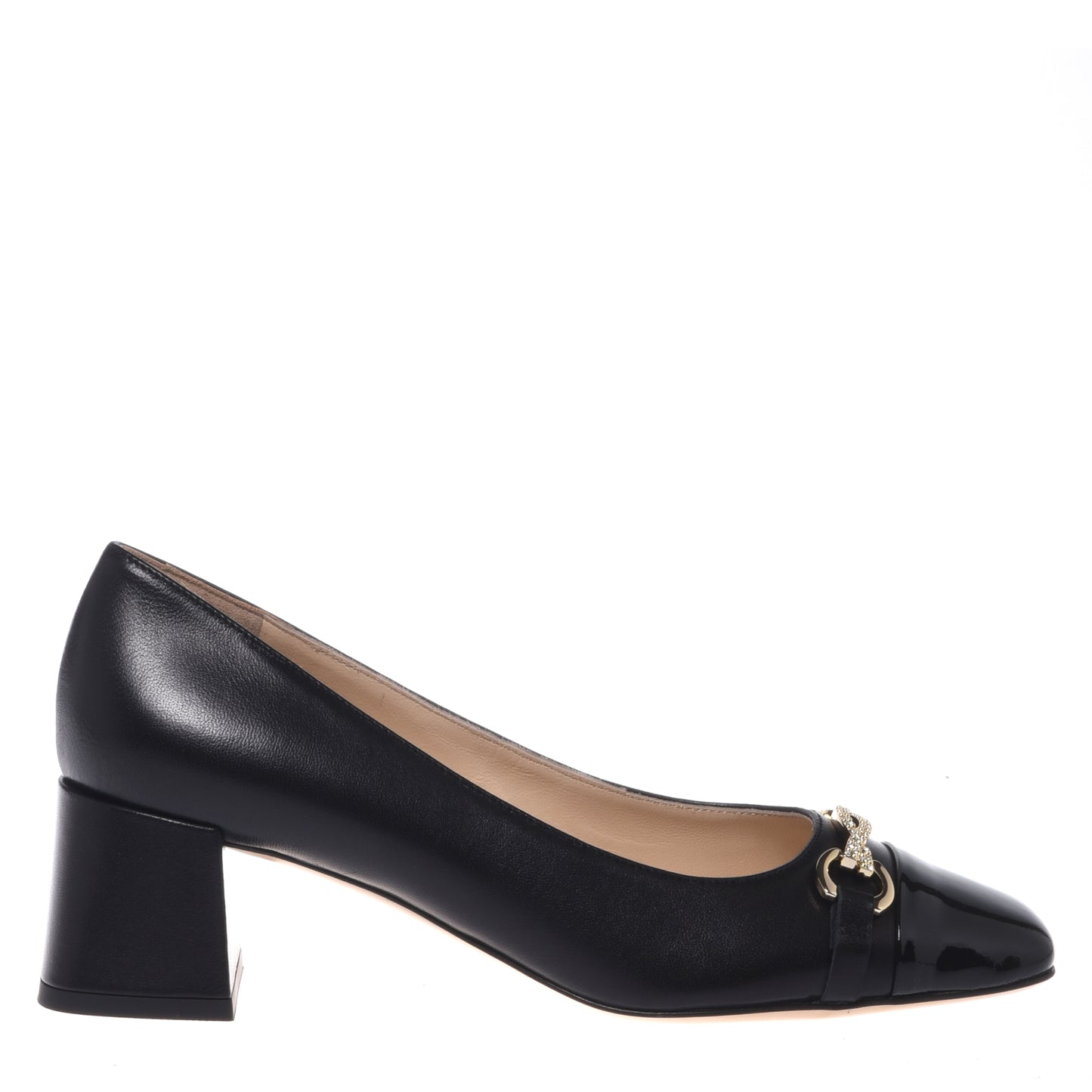 Escarpin en vernis et nappa noir
