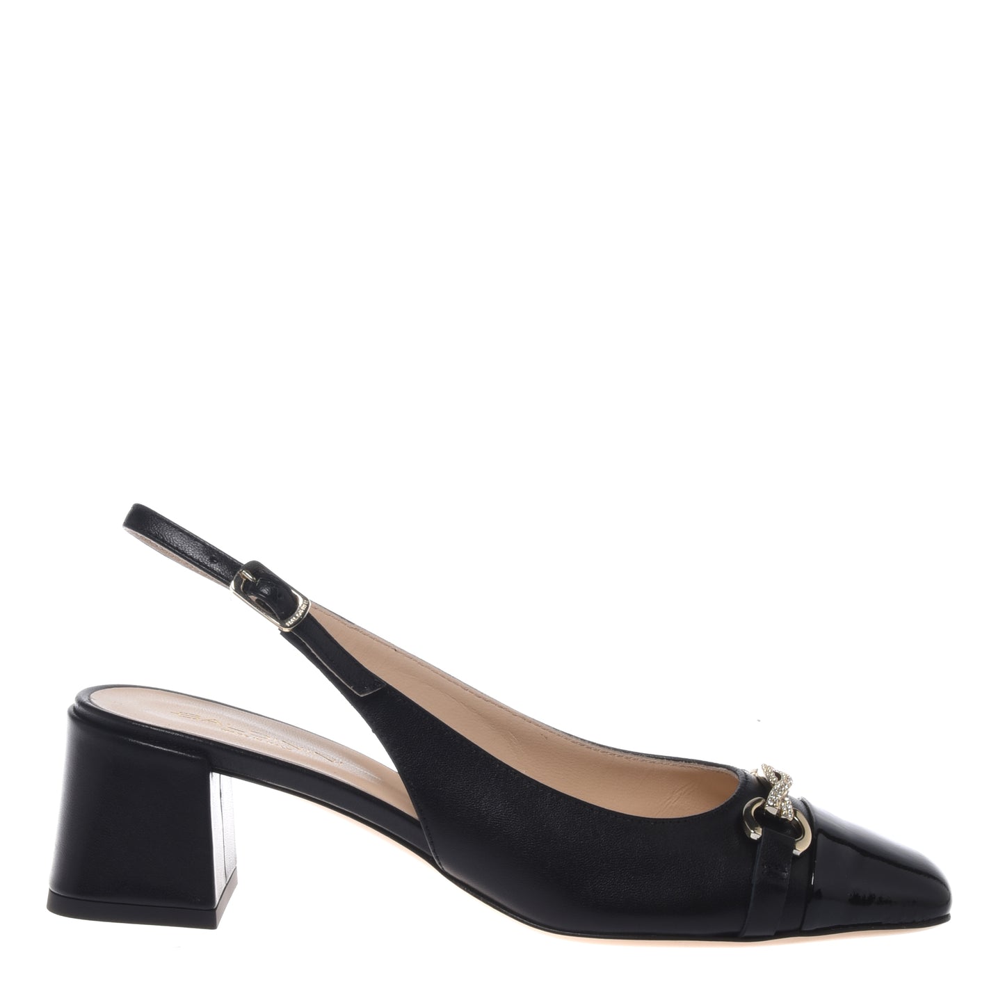 Slingback in patent leather and black nappa