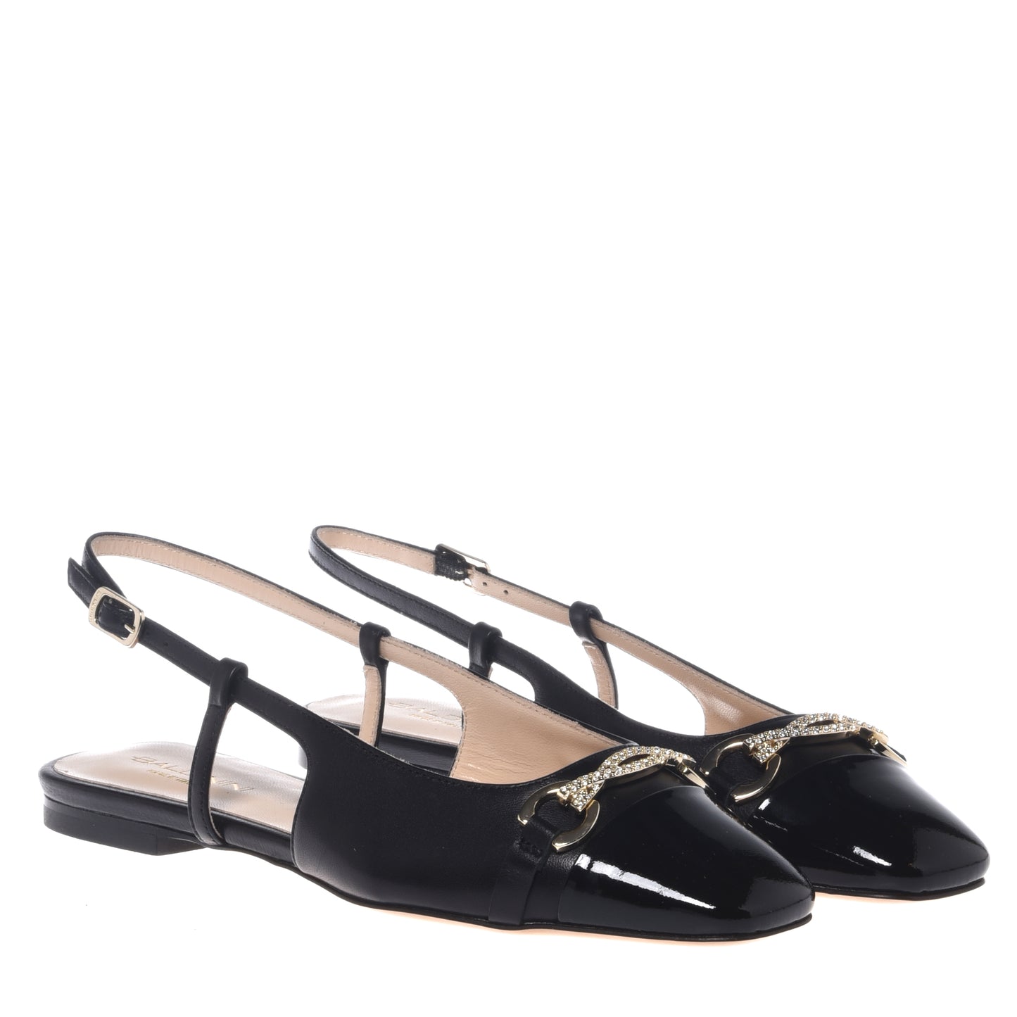 Slingback en vernis et nappa noir