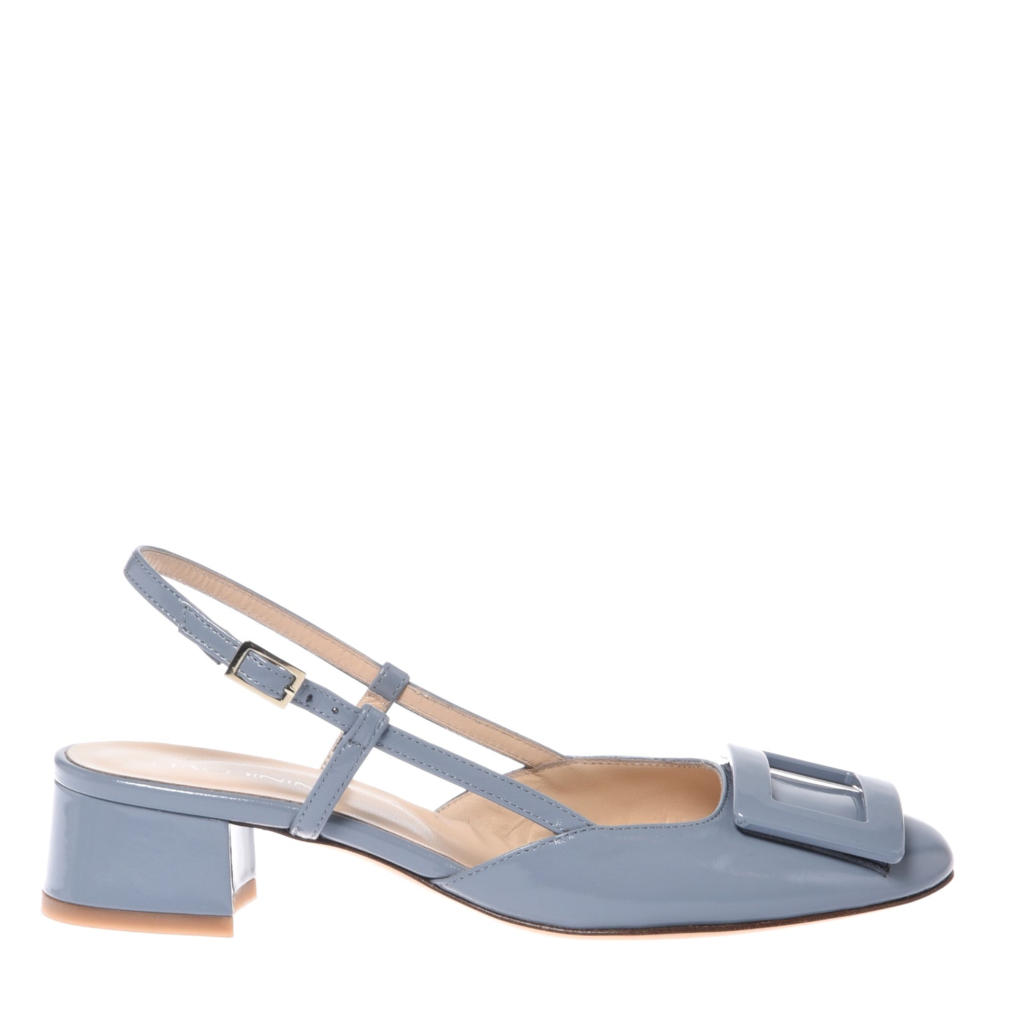 Slingback en vernis gris bleu