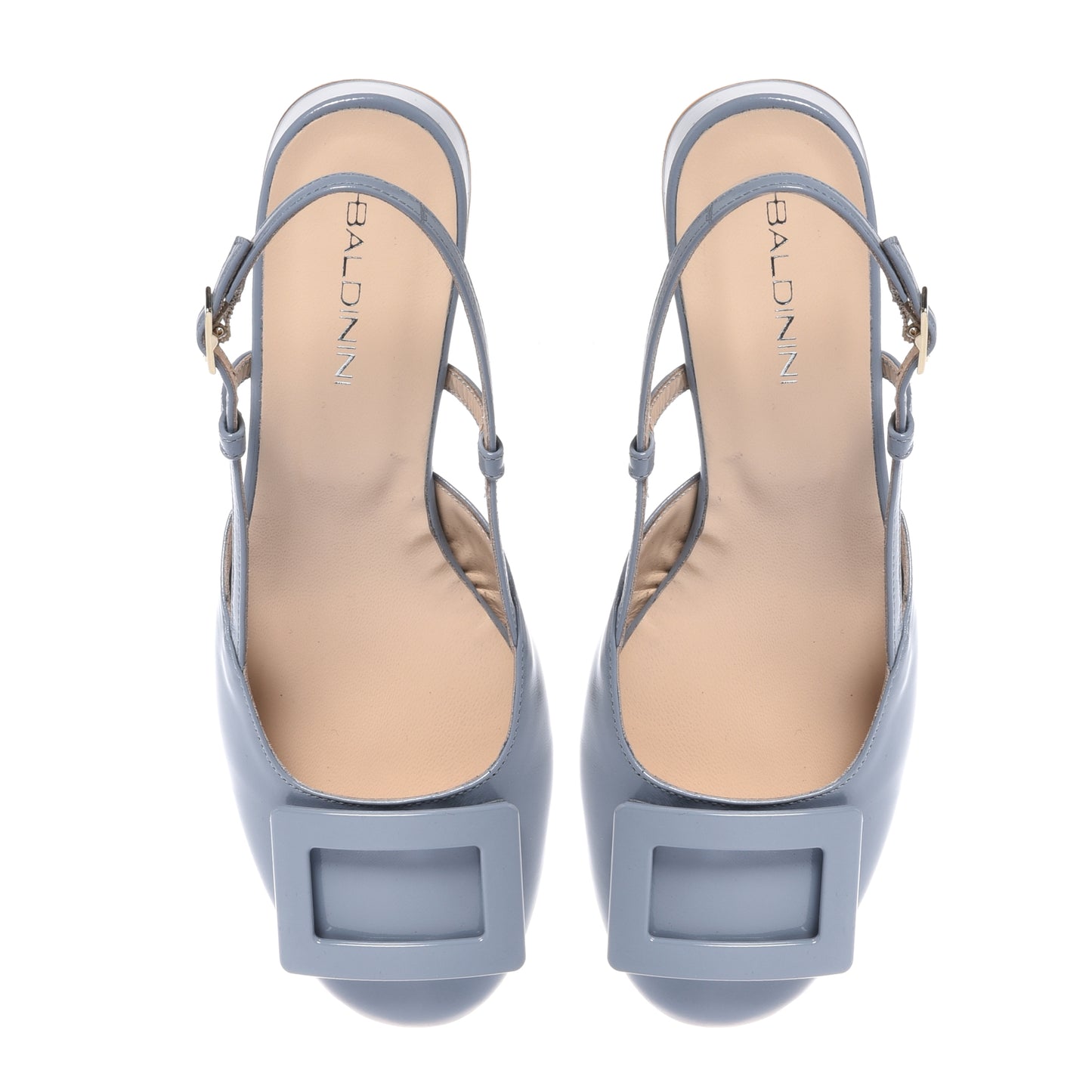 Slingback en vernis gris bleu