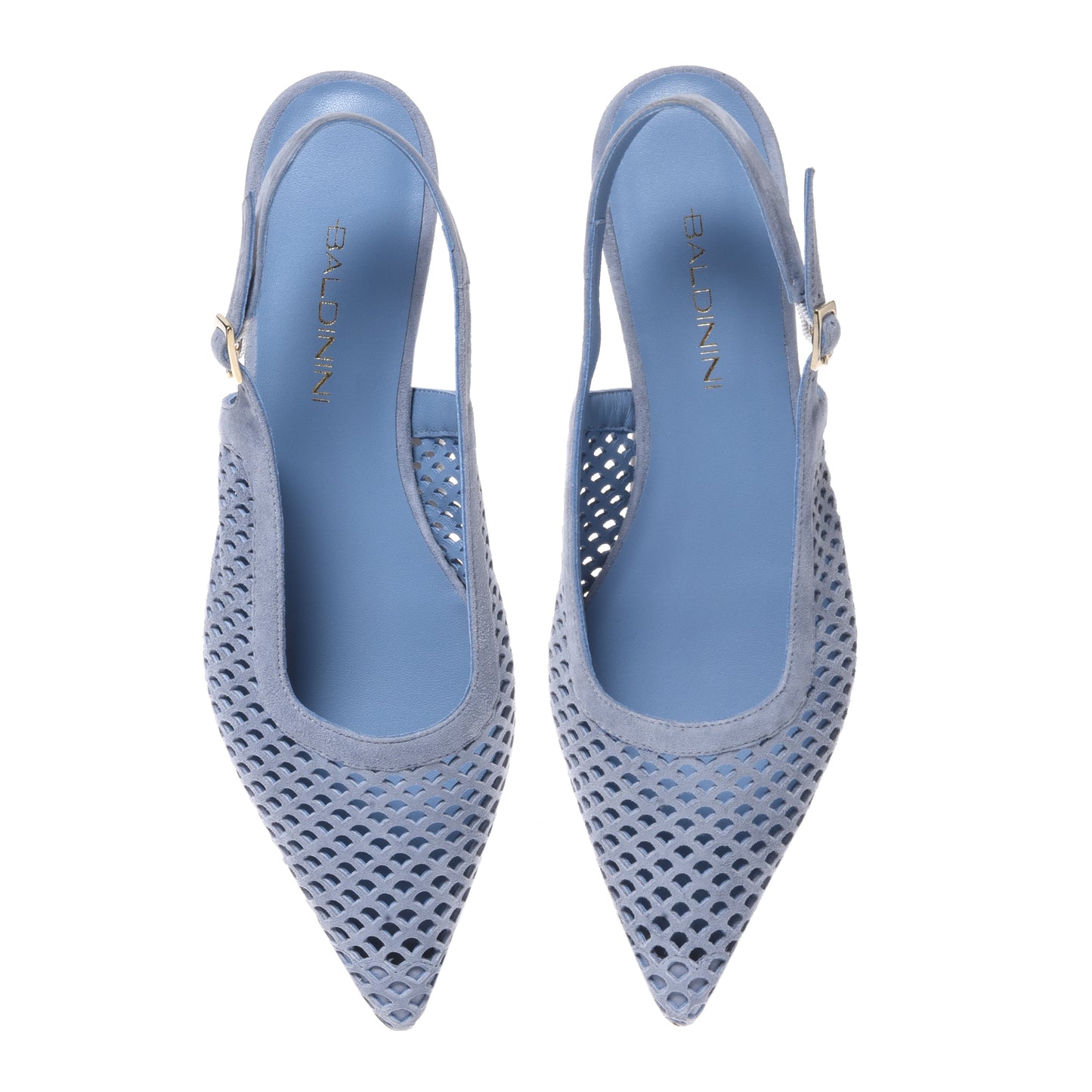 Slingback en daim perforé bleu aviateur