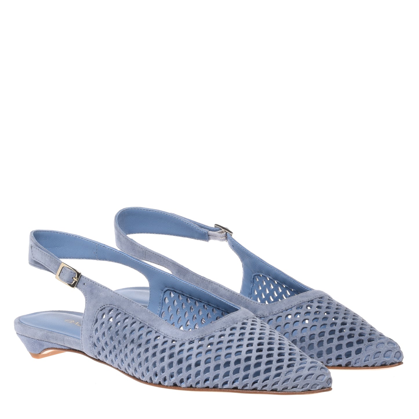 Slingback en daim perforé bleu aviateur