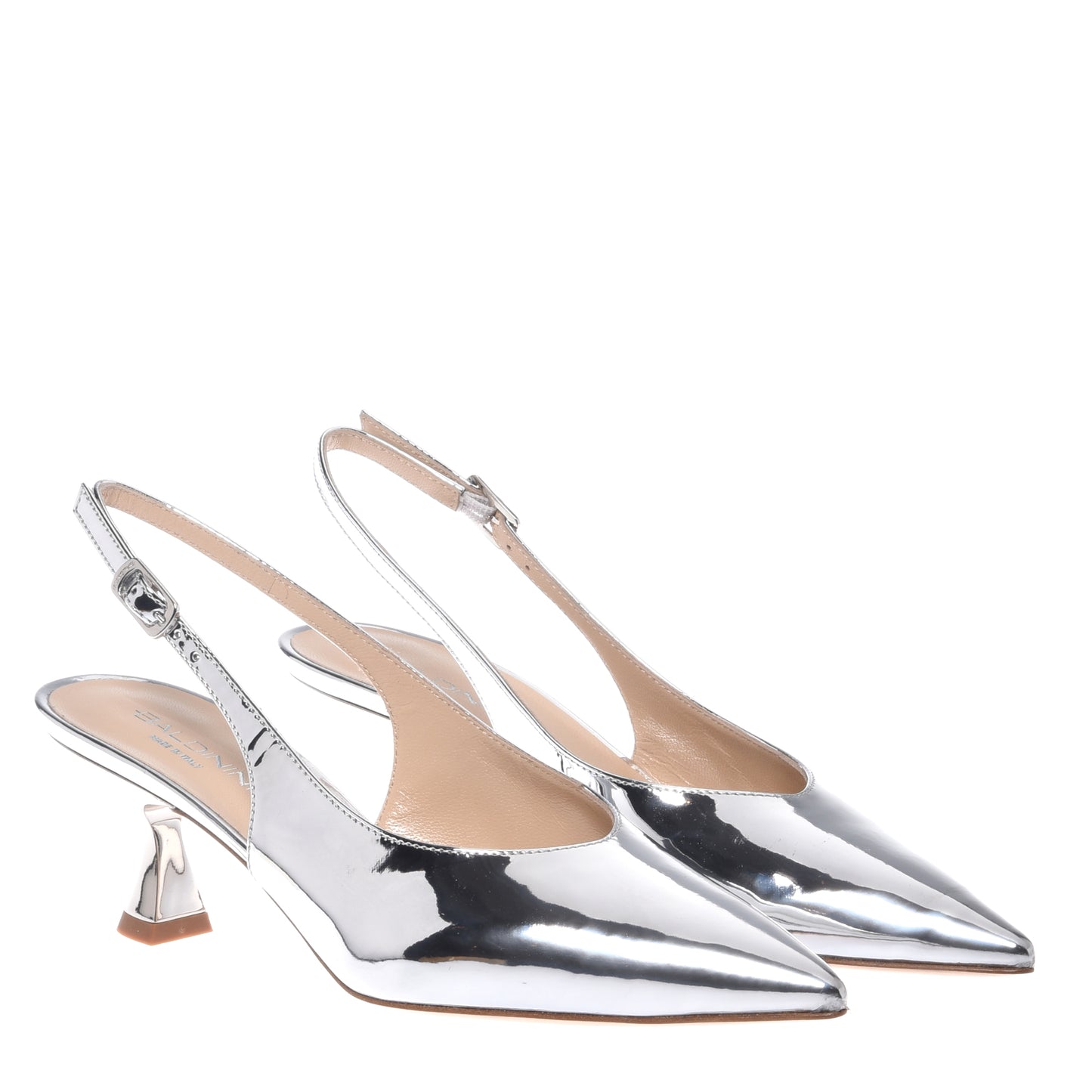 Slingback en cuir miroir argent