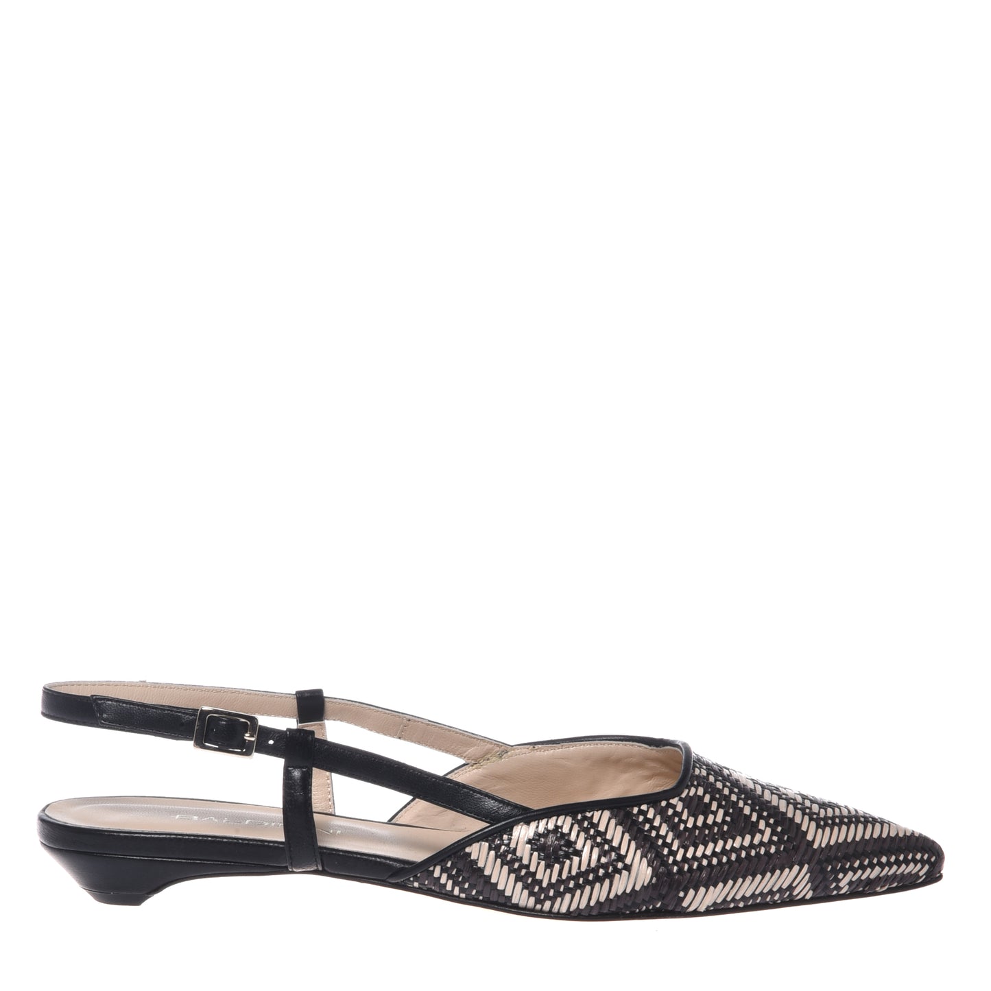 Slingback en raphia noir et blanc cassé
