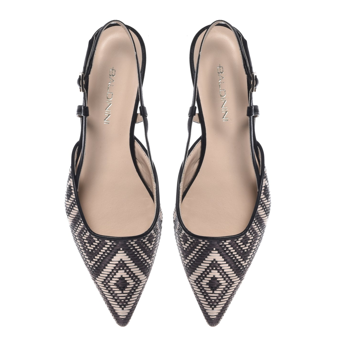 Slingback en raphia noir et blanc cassé