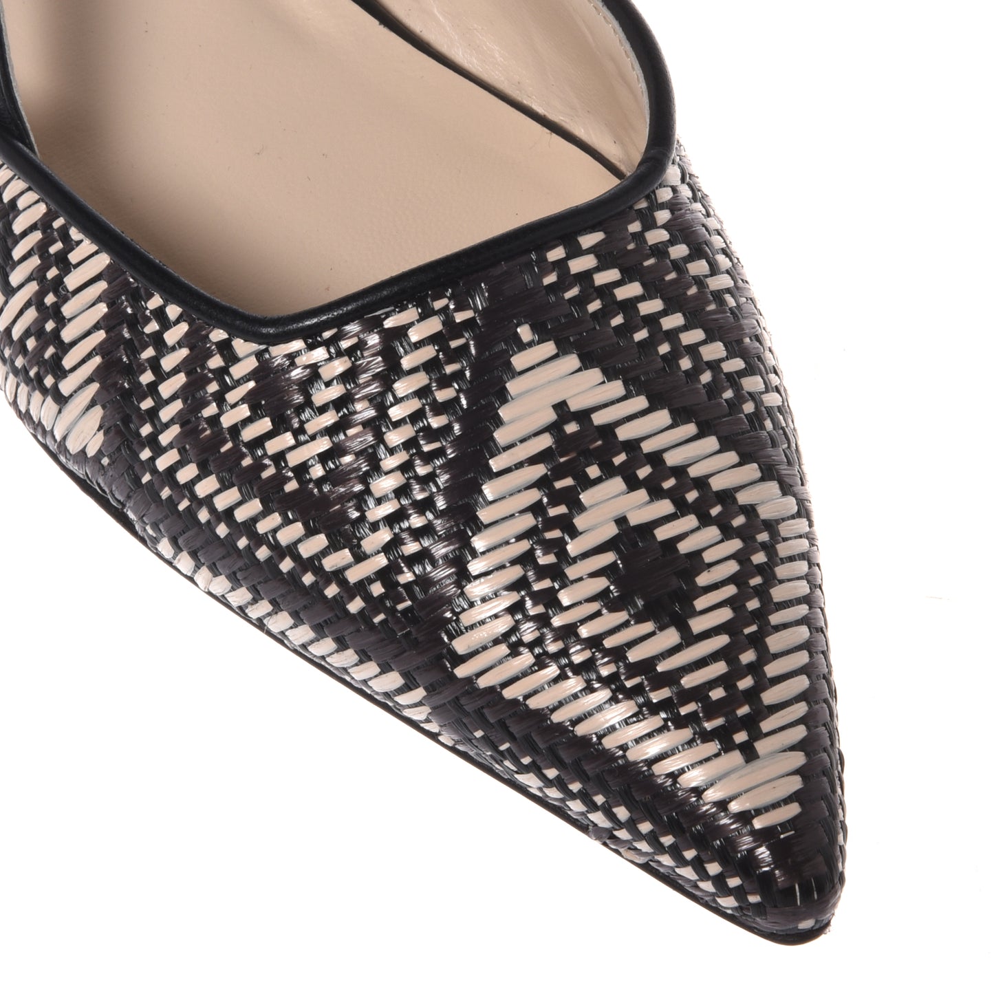 Slingback en raphia noir et blanc cassé