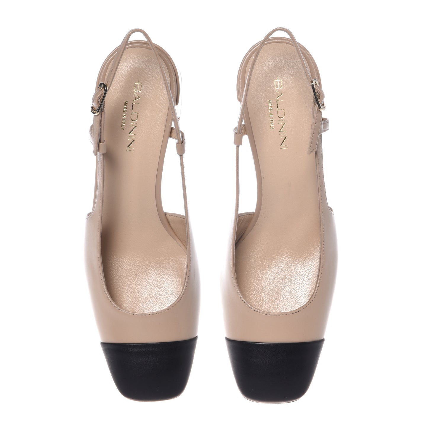 Slingback en nappa noir et beige