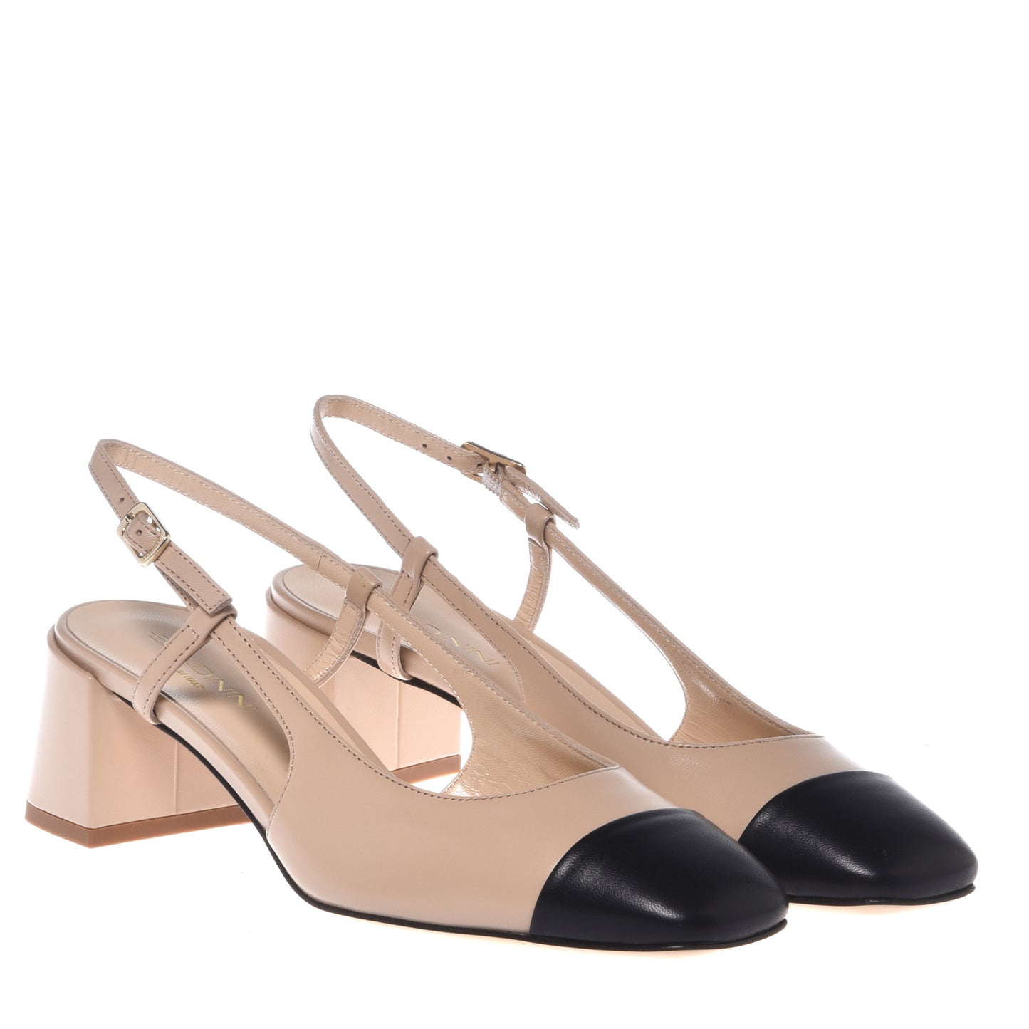 Slingback en nappa noir et beige