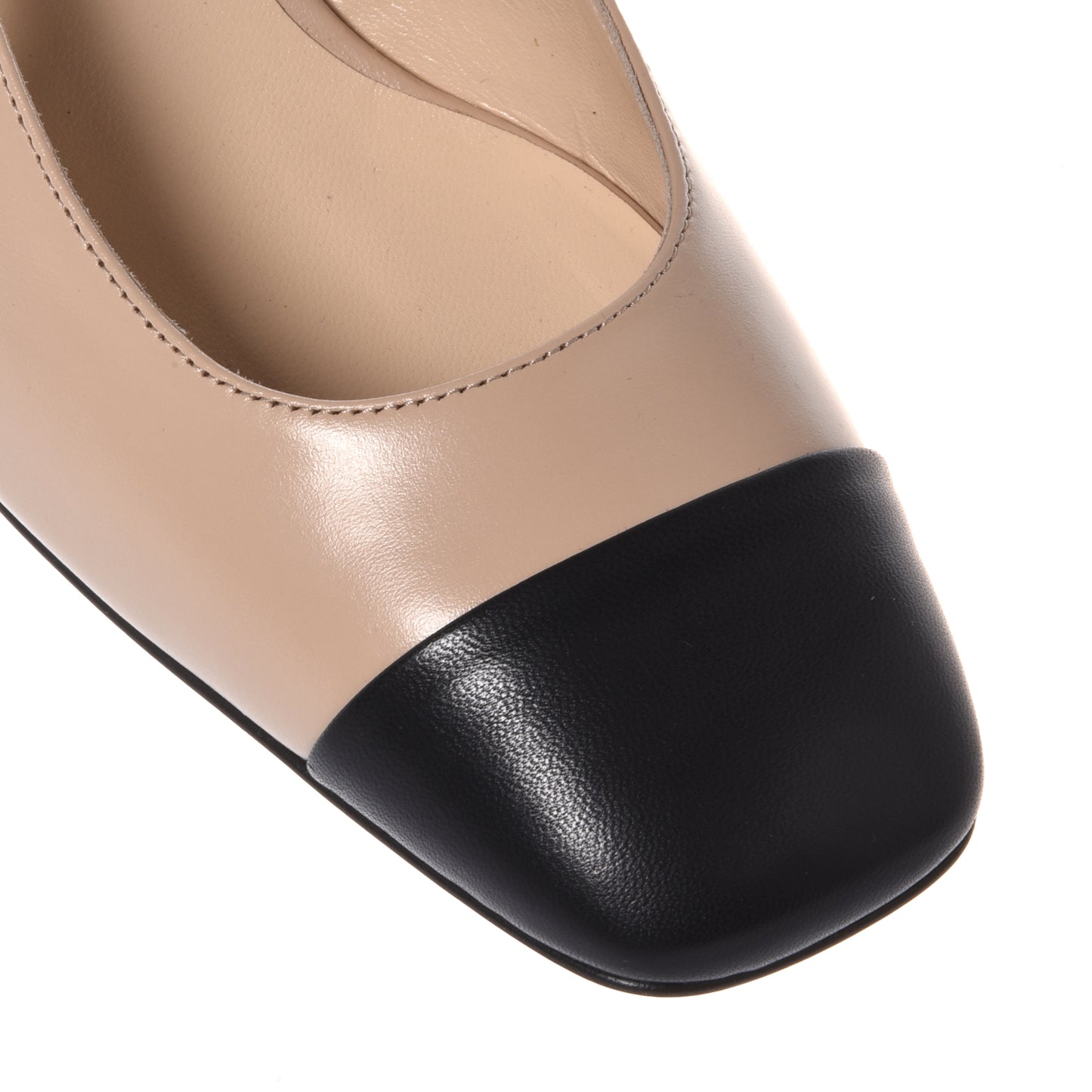 Slingback en nappa noir et beige