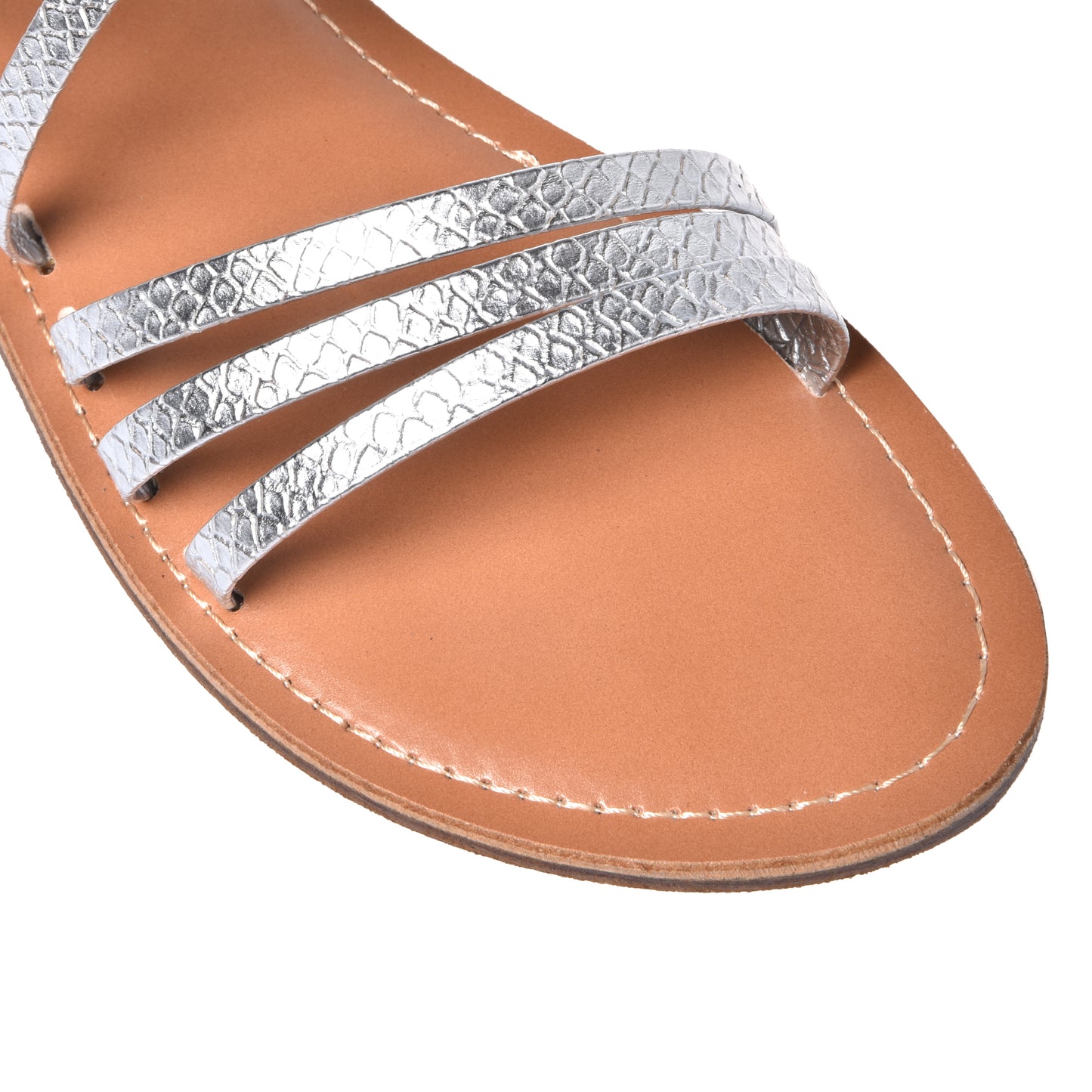 Silver python print leather sandal