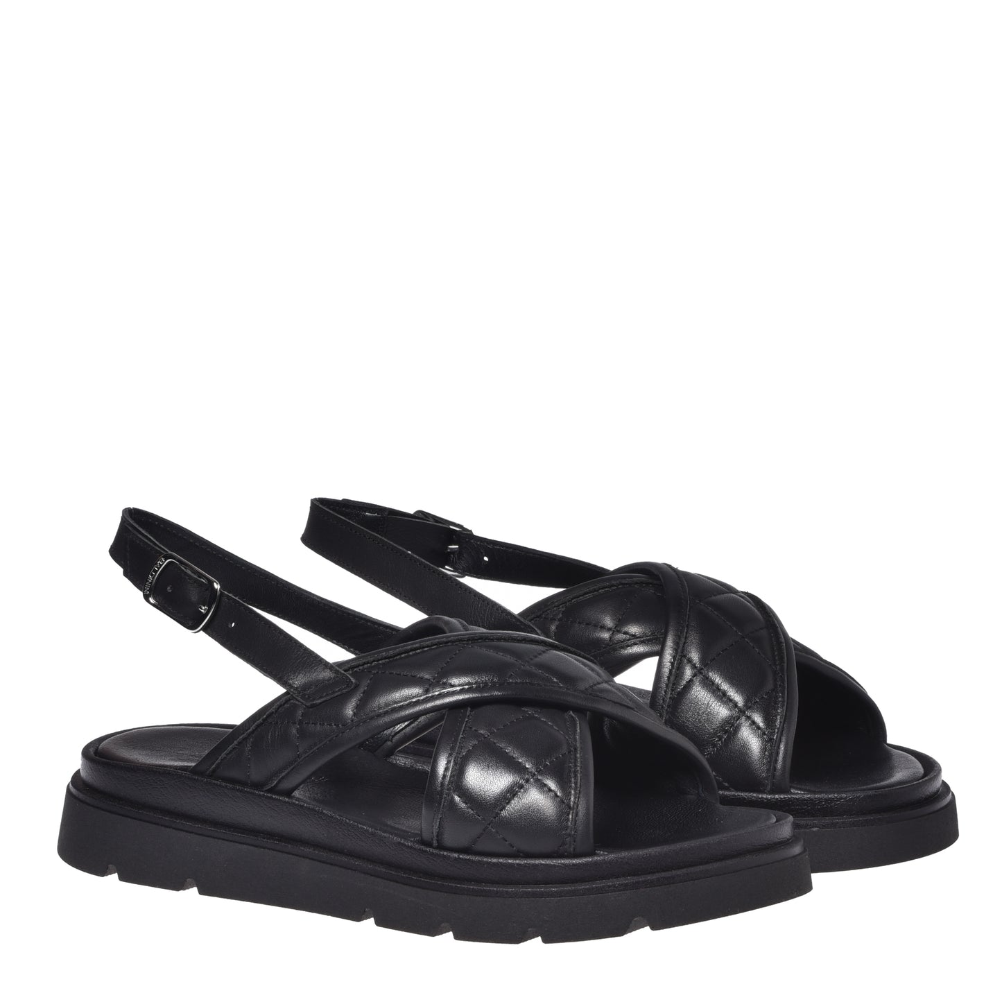 Sandale en cuir matelassé noir