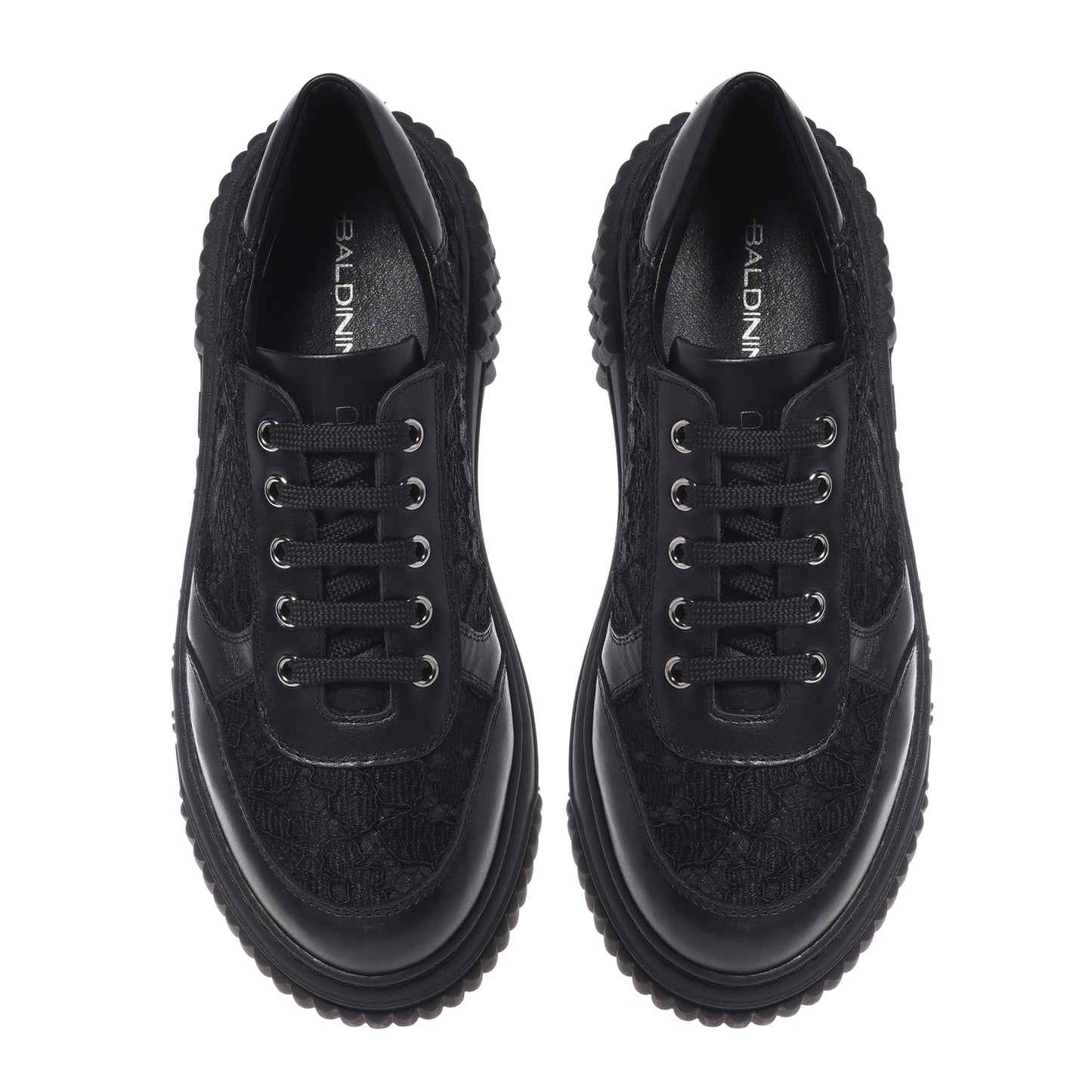 Sneaker en cuir et dentelle noir