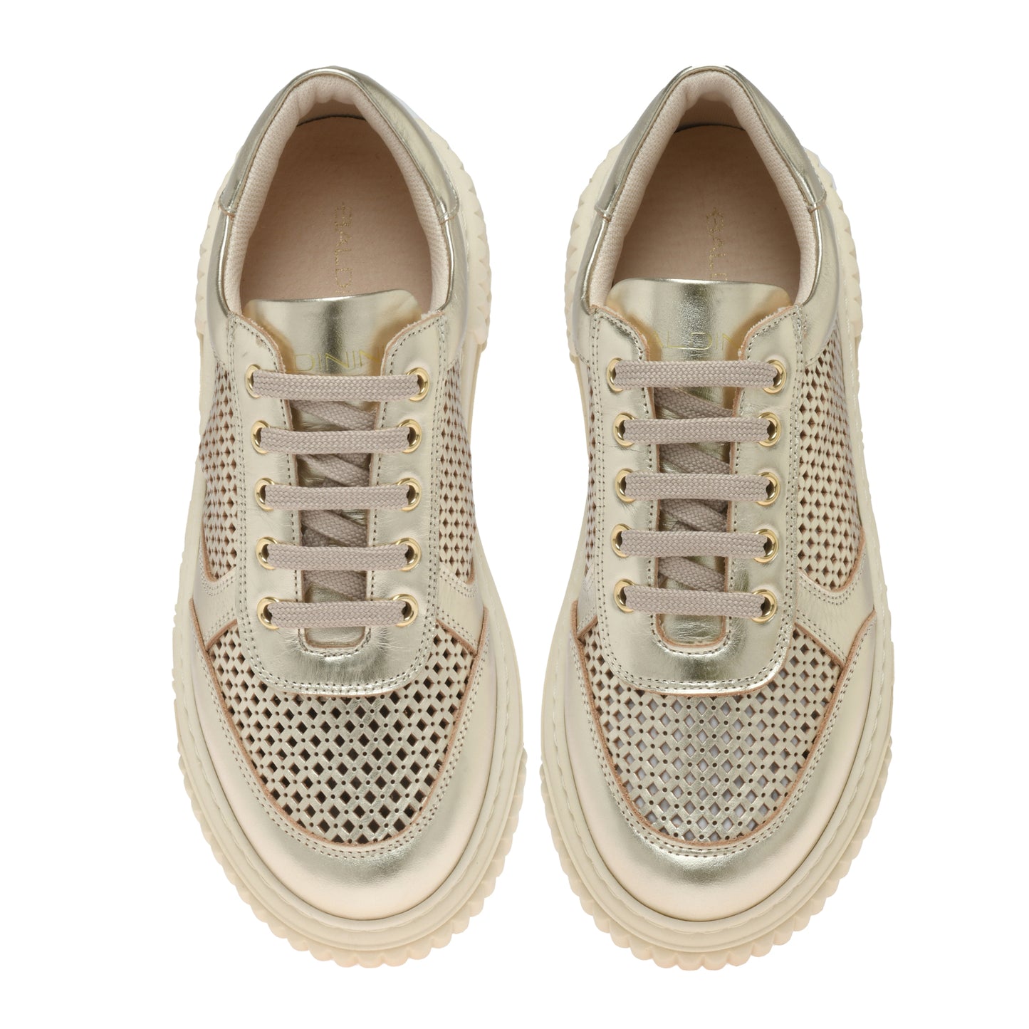 Perforated light gold laminated nappa leather sneaker