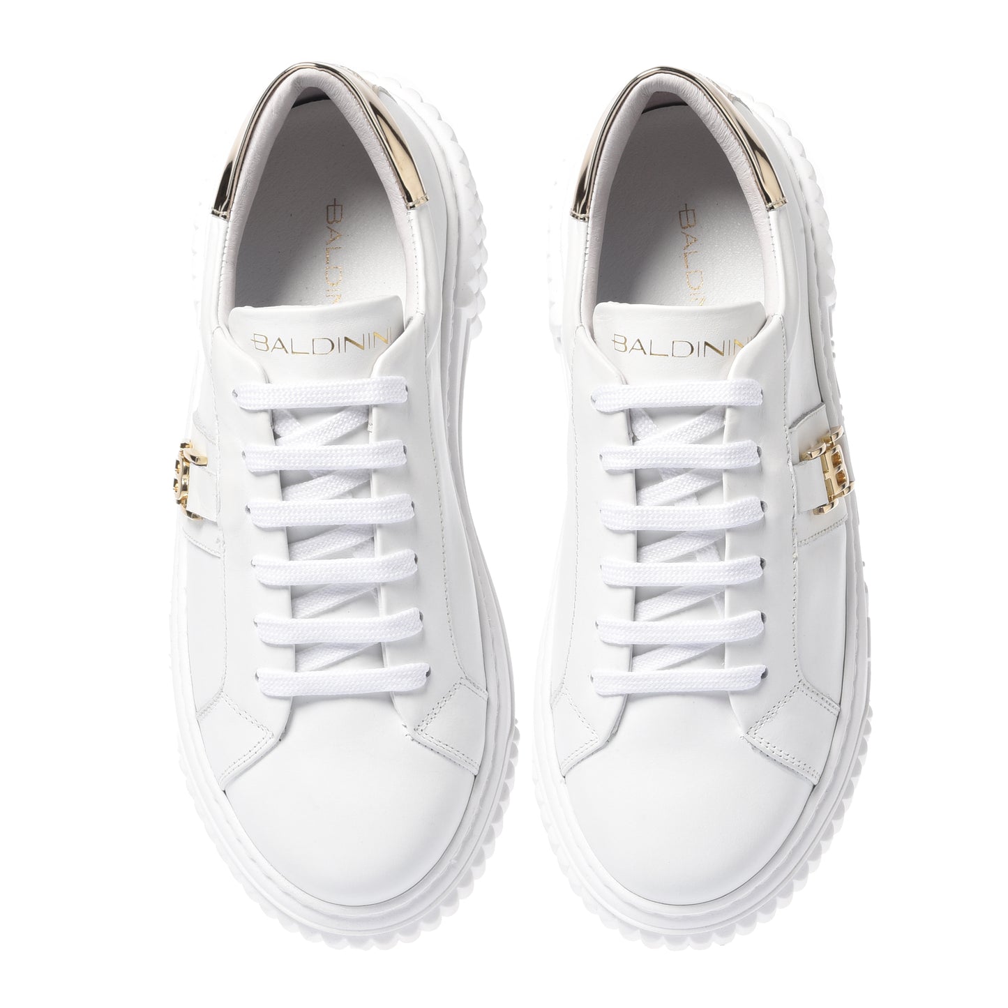 White leather and light gold mirror leather sneaker