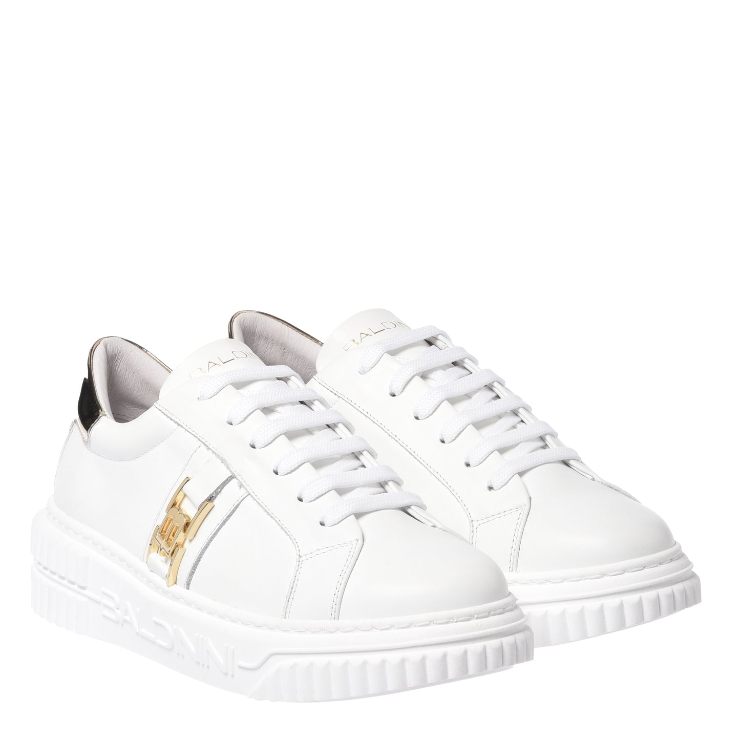 White leather and light gold mirror leather sneaker