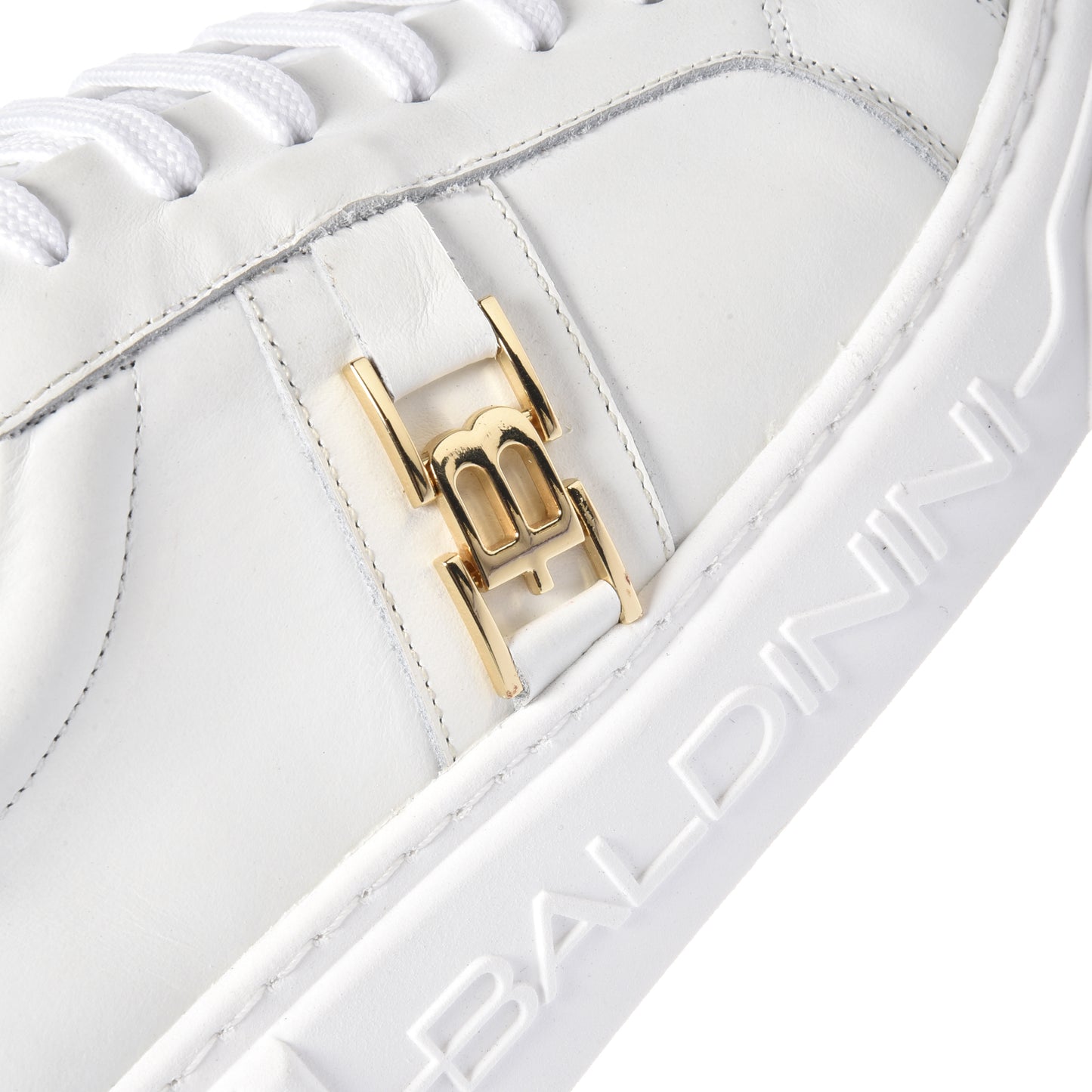White leather and light gold mirror leather sneaker