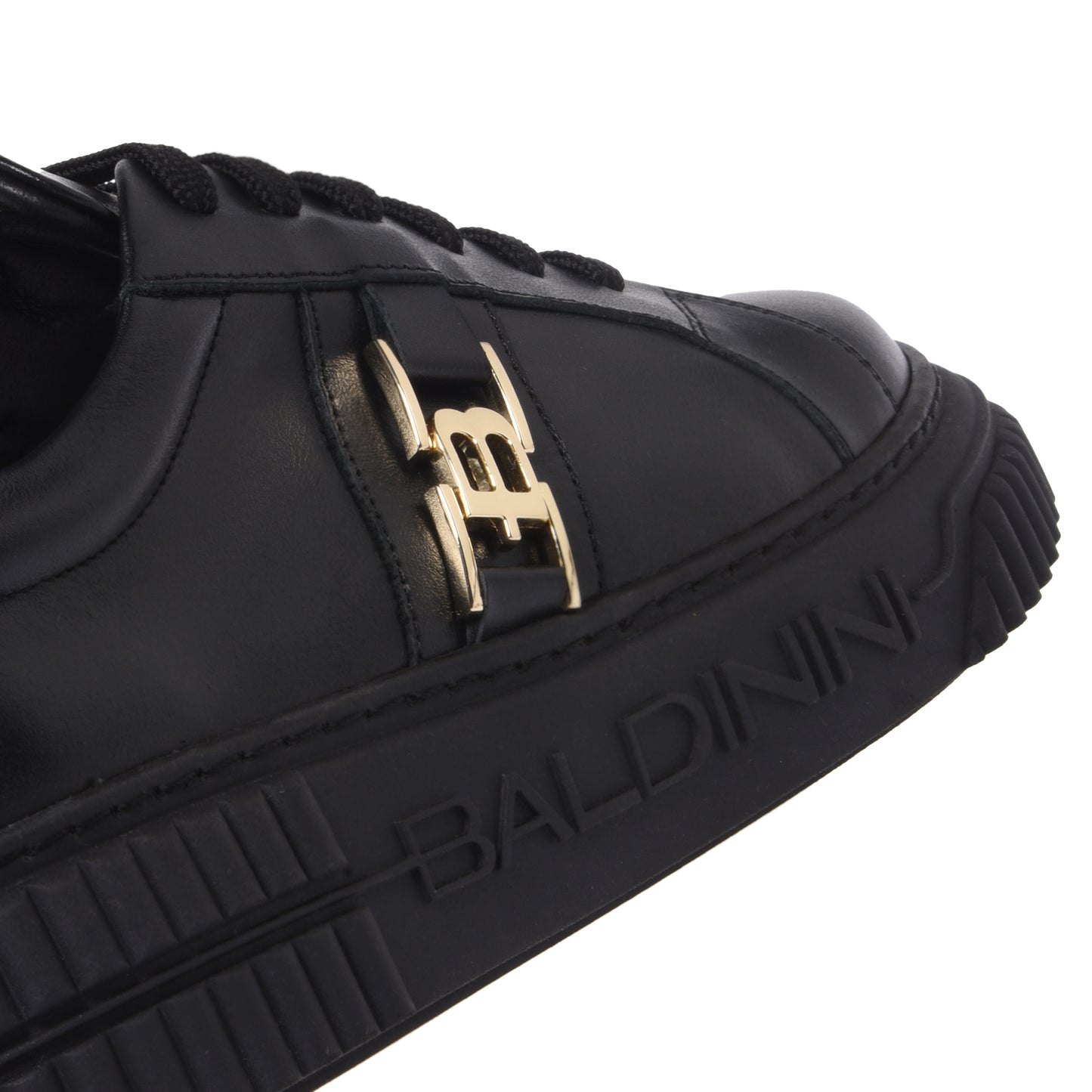 Sneaker en cuir noir et cuir miroir or clair