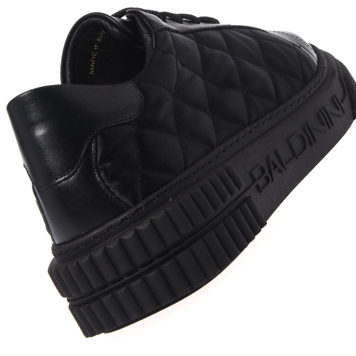 Sneaker en cuir noir et satin matelassé