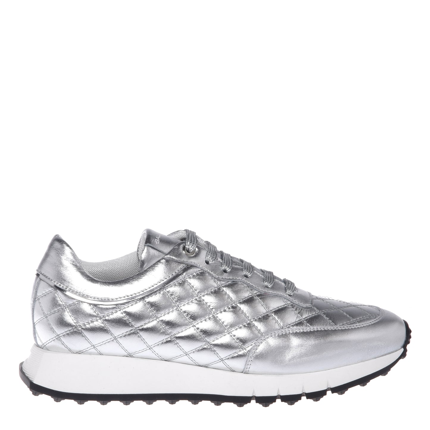 Sneaker in nappa laminata trapuntata argento