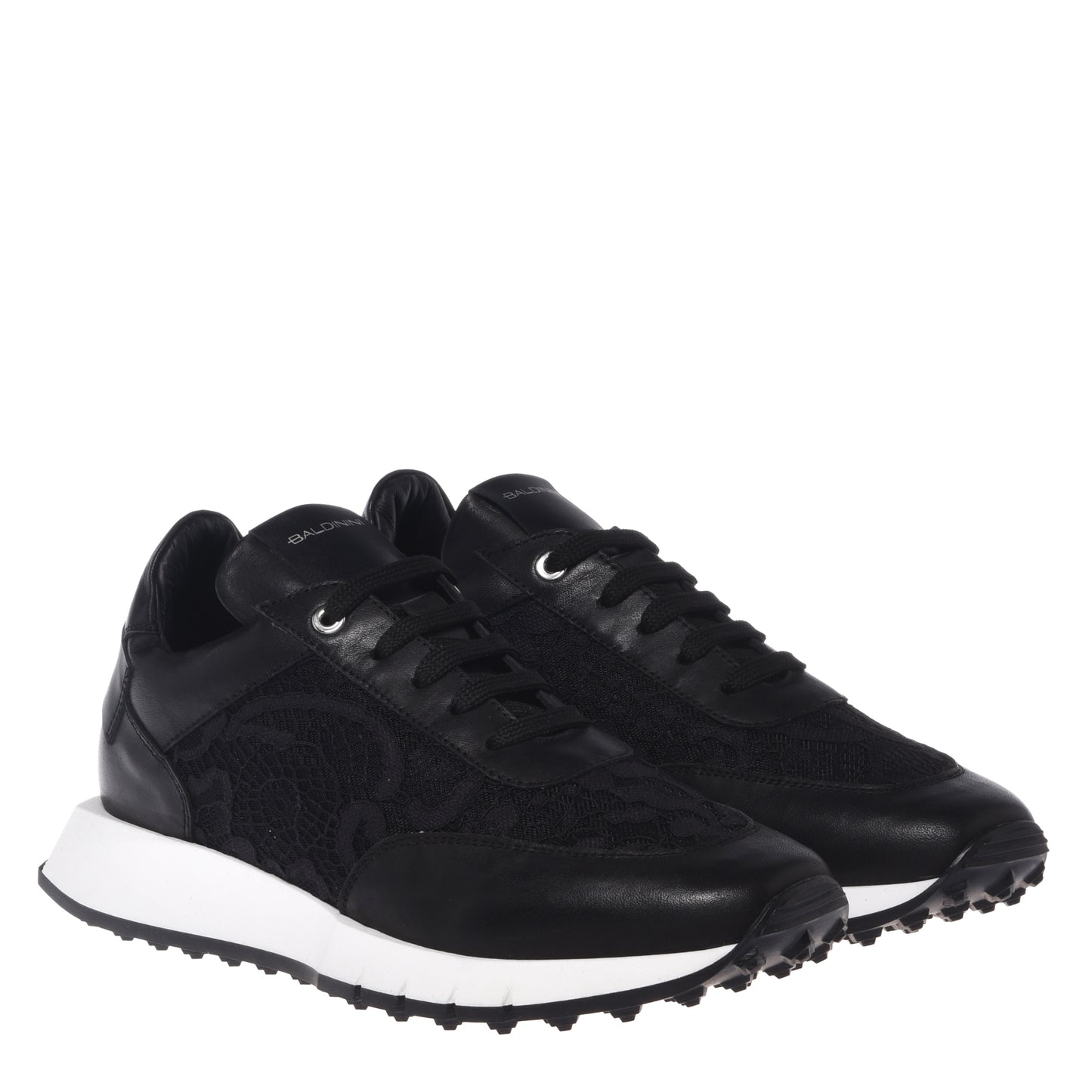 Sneaker en nappa et dentelle noir