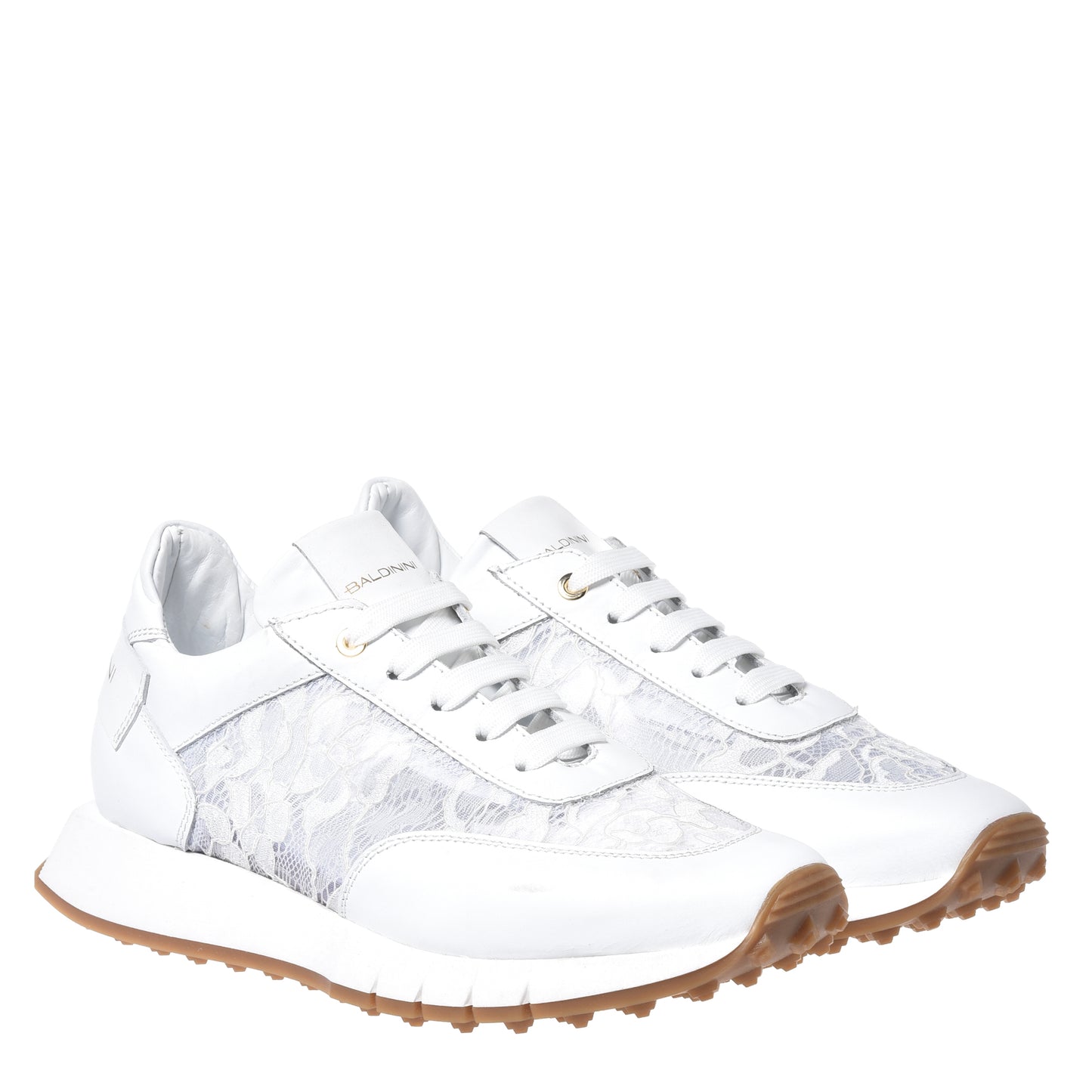 Sneaker en nappa et dentelle blanc