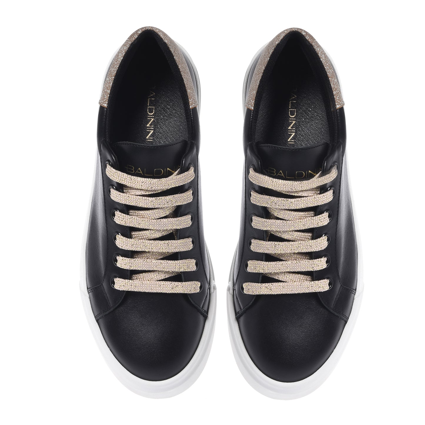 Sneaker en cuir noir et glitter or