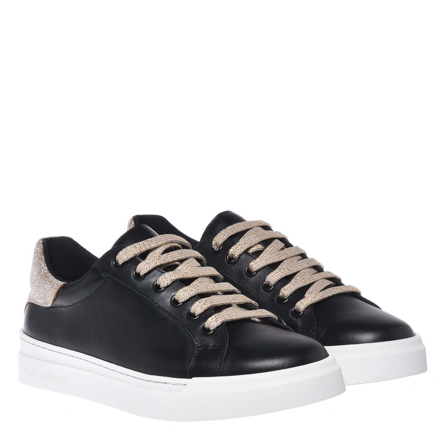Sneaker en cuir noir et glitter or