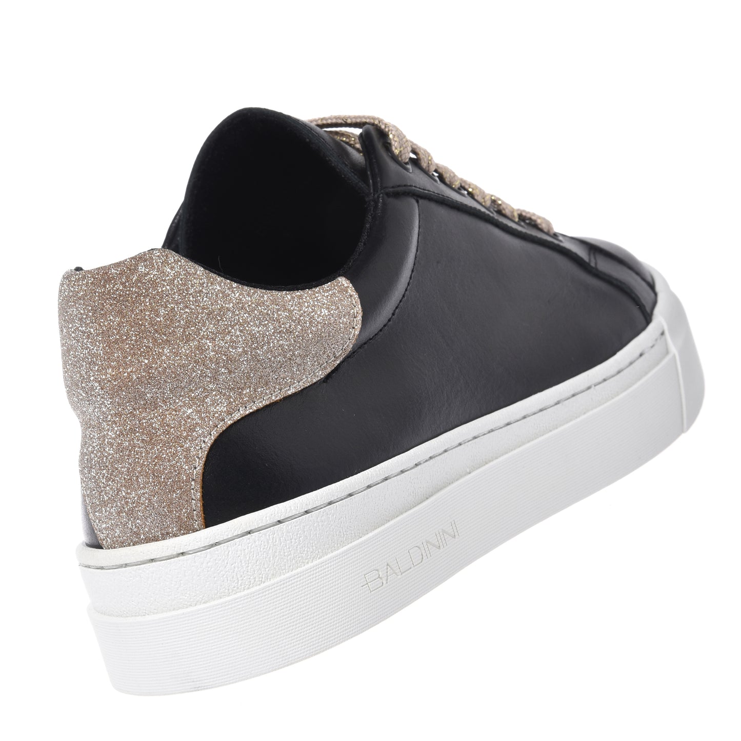 Sneaker en cuir noir et glitter or