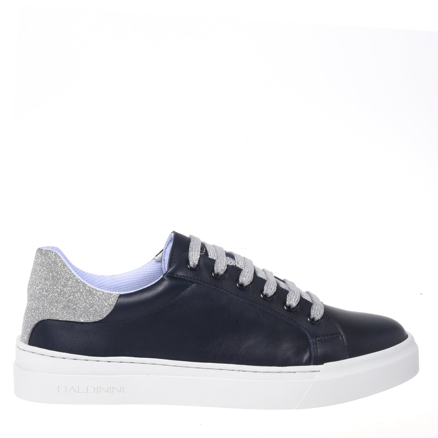 Sneaker in pelle nera e glitter argento