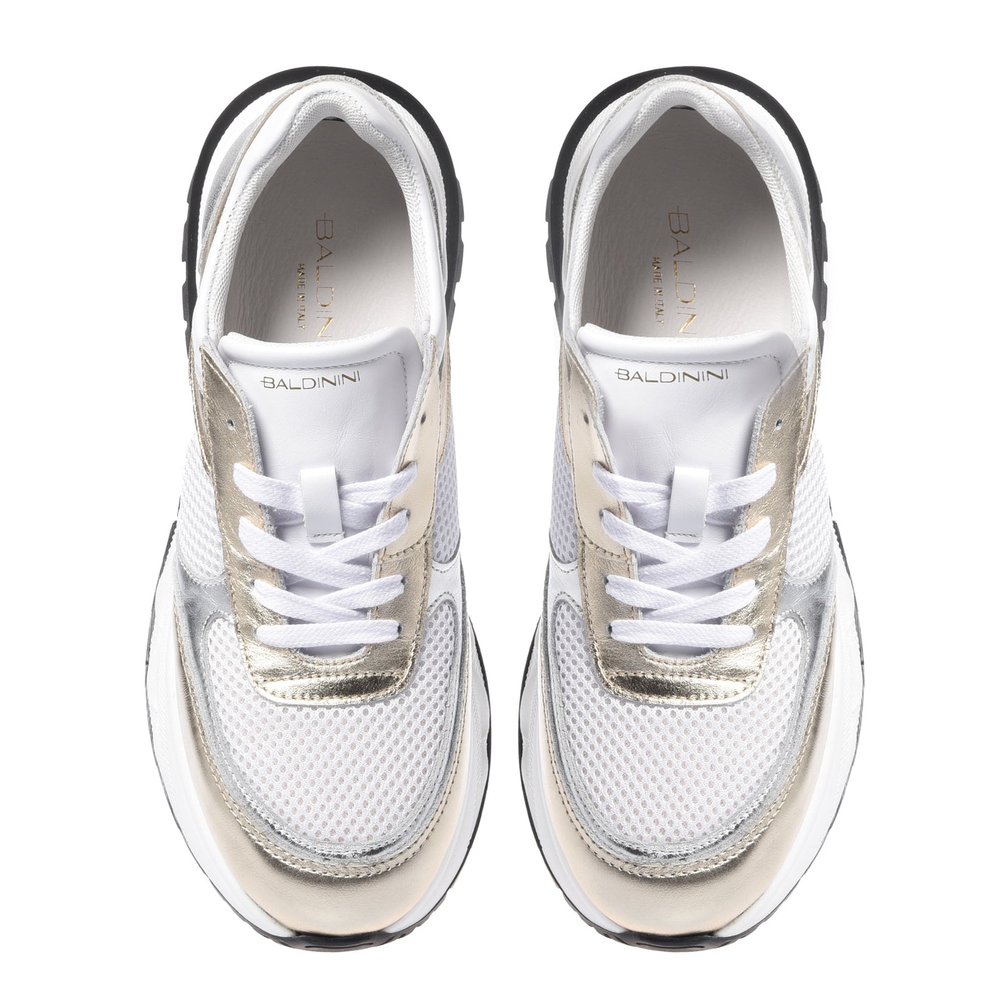 Sneaker en nappa or clair et mesh blanc