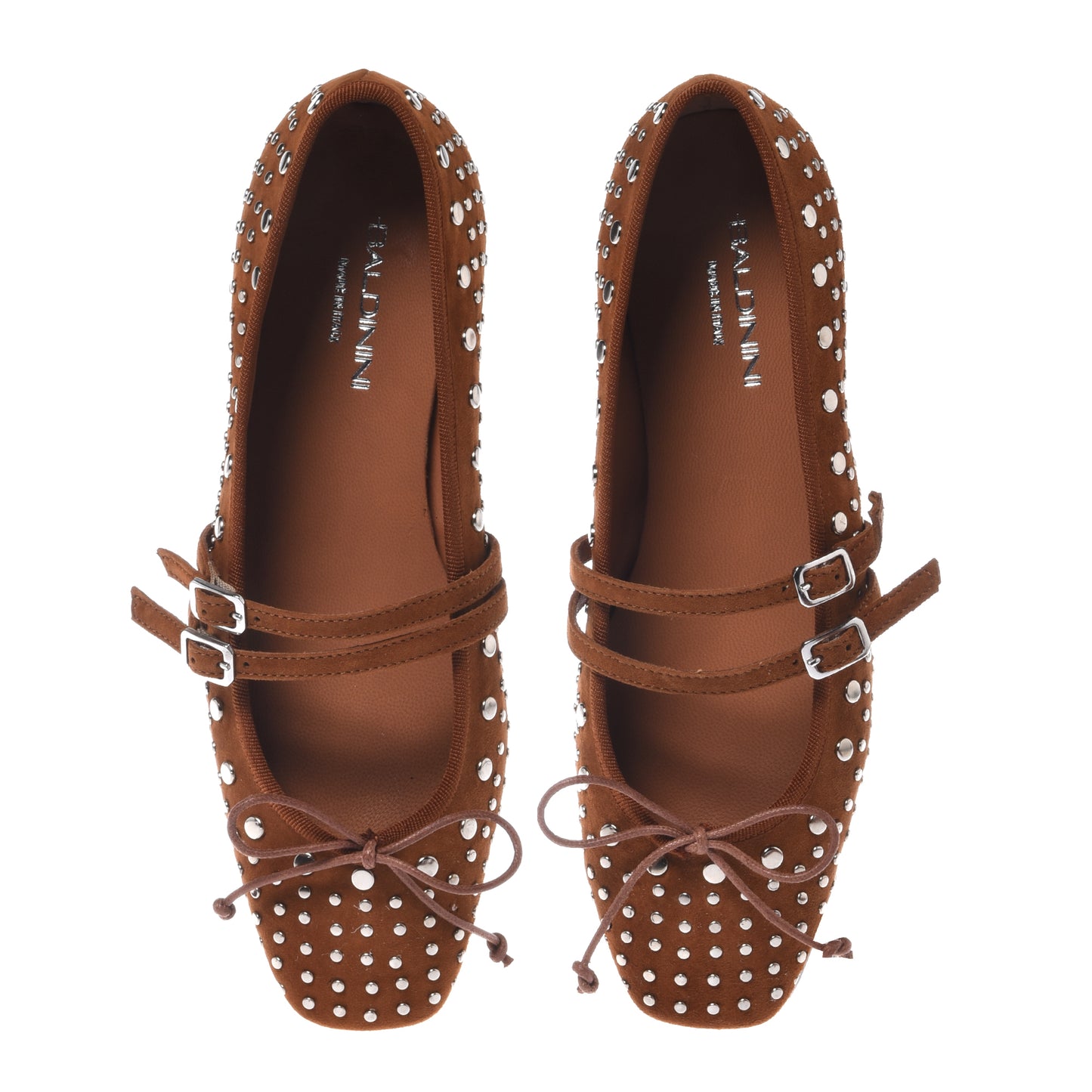 Suede leather ballerina with studs