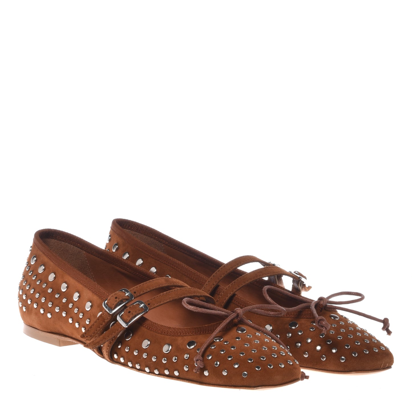 Suede leather ballerina with studs