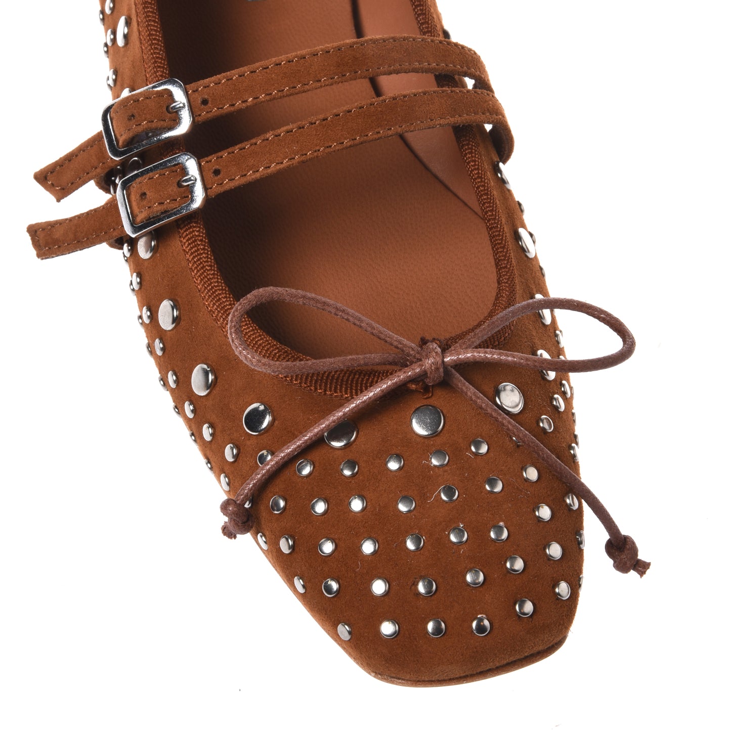 Suede leather ballerina with studs