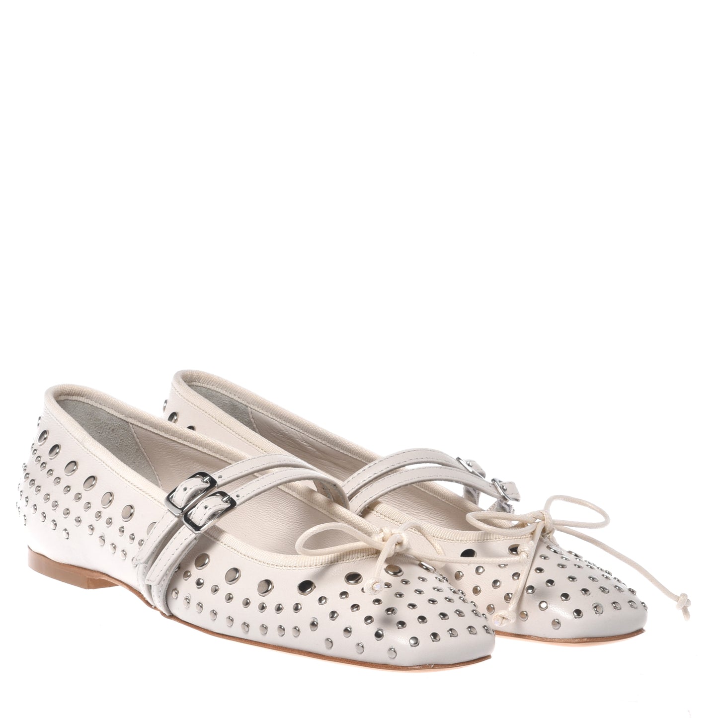 White nappa ballerina with studs