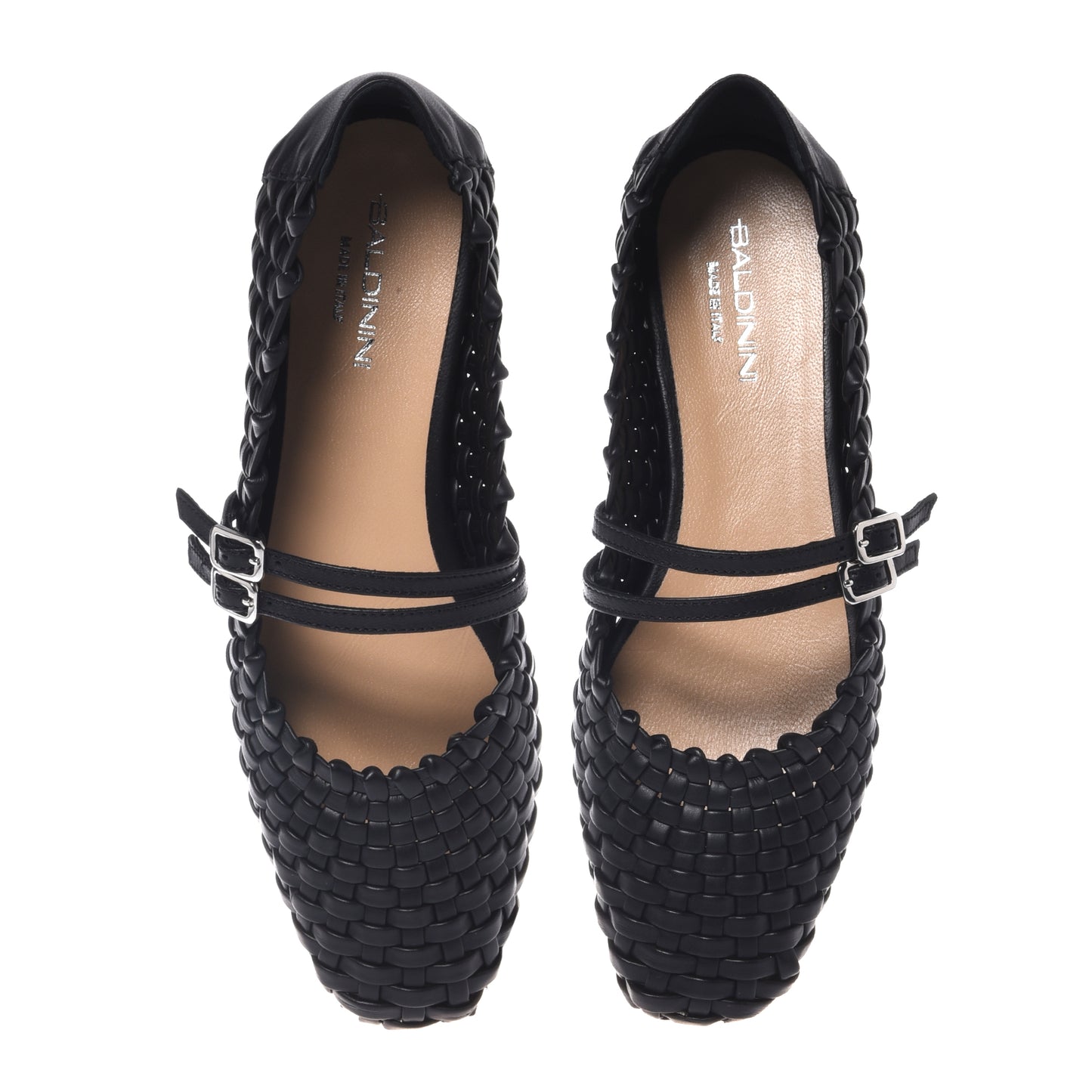 Black braided eco-leather ballerina