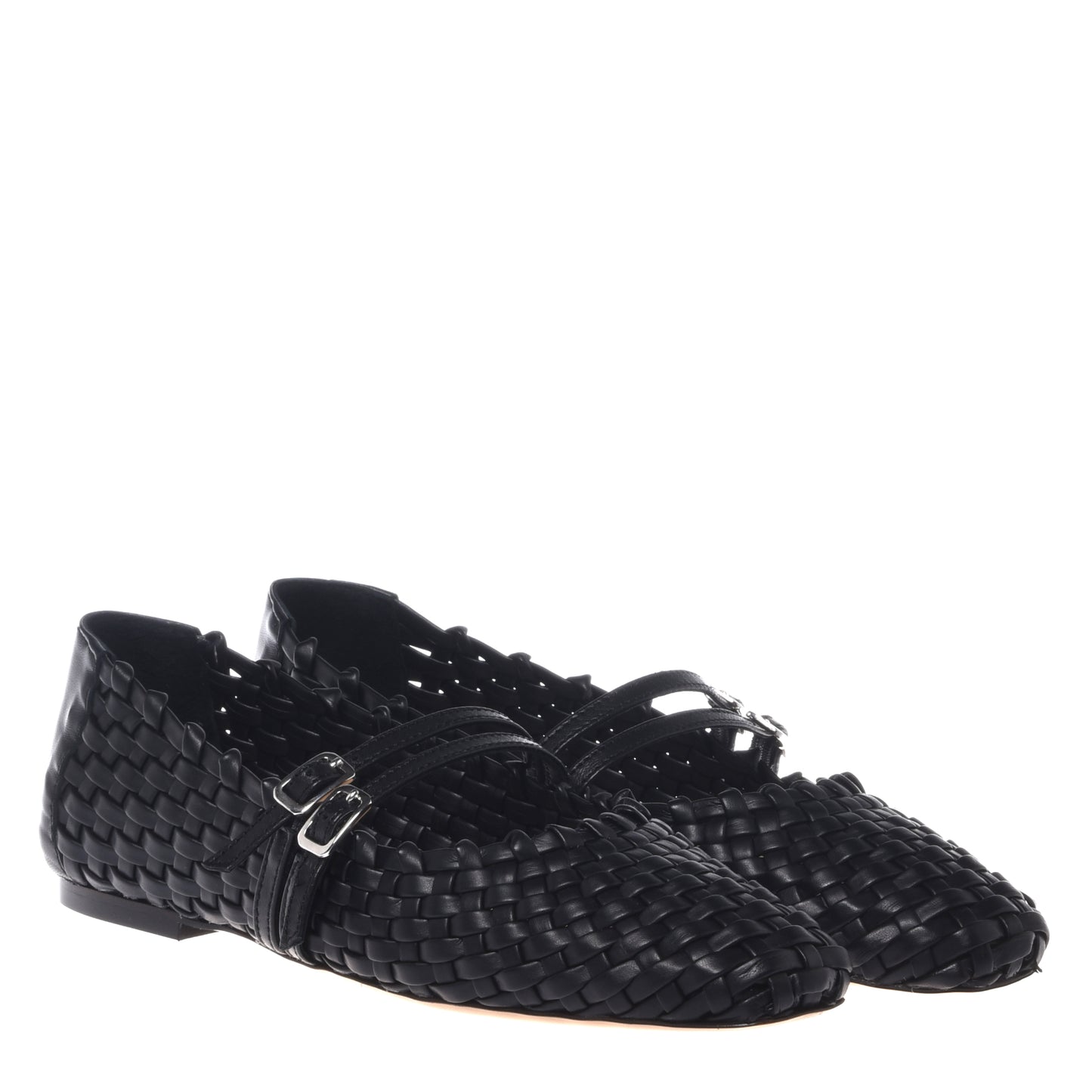 Black braided eco-leather ballerina