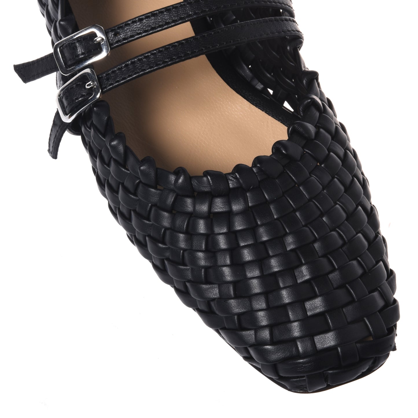 Black braided eco-leather ballerina