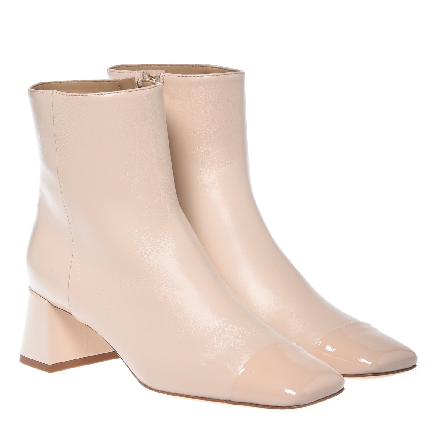 Stivaletto alla caviglia in vernice e nappa beige