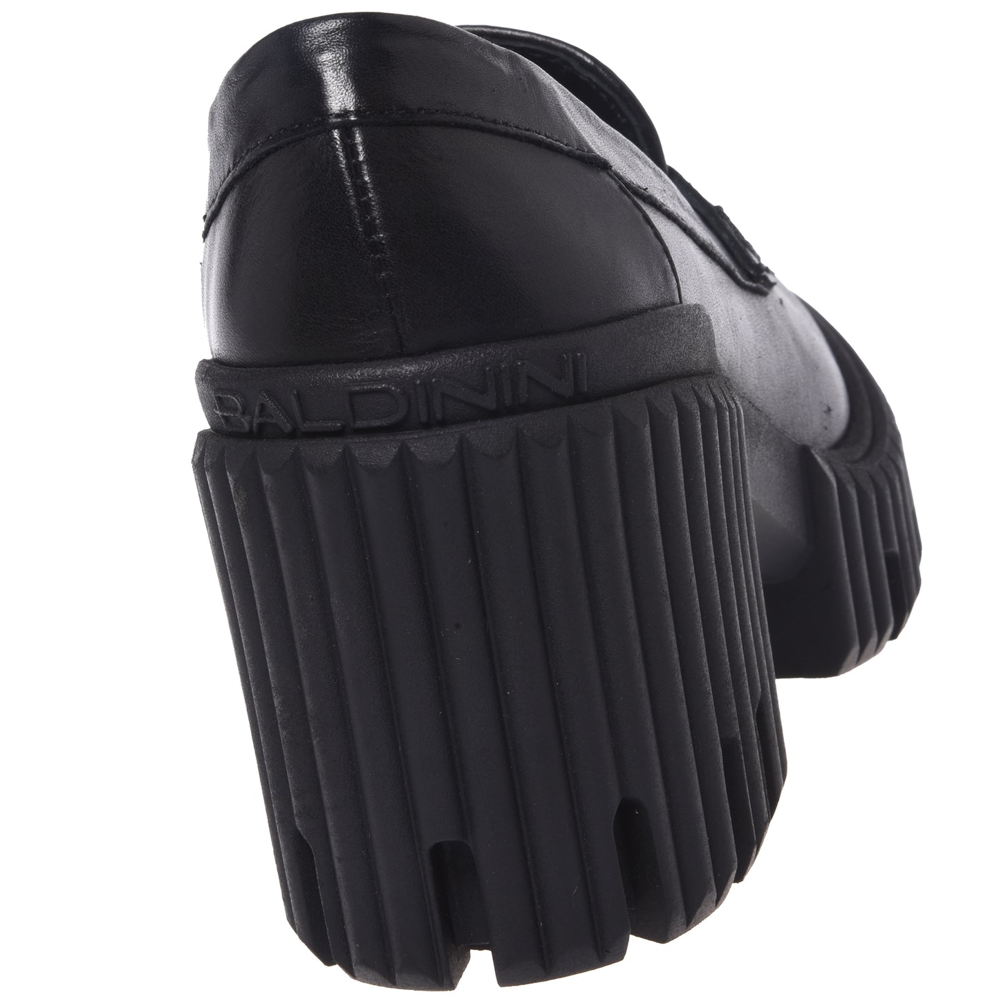 Black leather heeled loafers